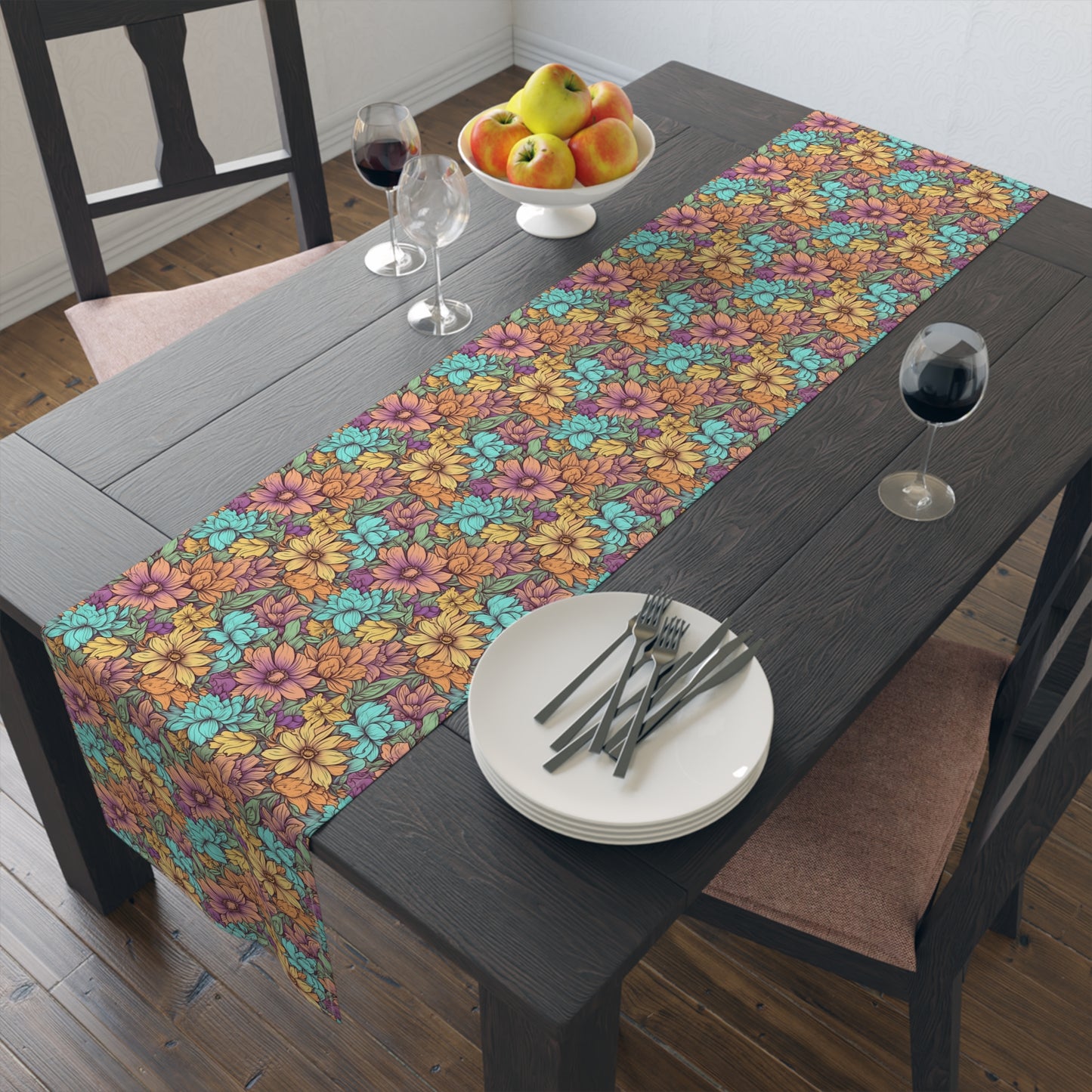 Boho Floral Table Runner - Vibrant Designs in Cotton Twill or Polyester - Ideal for Natural Home Decor