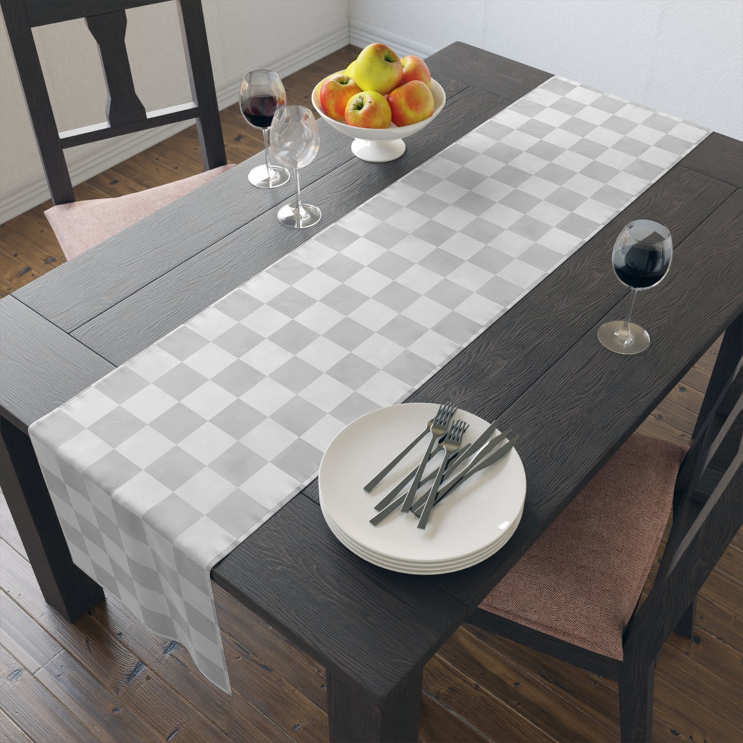 Pastel Checkered Table Runner - Soothing Playfulness, Cotton Twill or Polyester - Perfect for Refreshing & Modern Home Decor