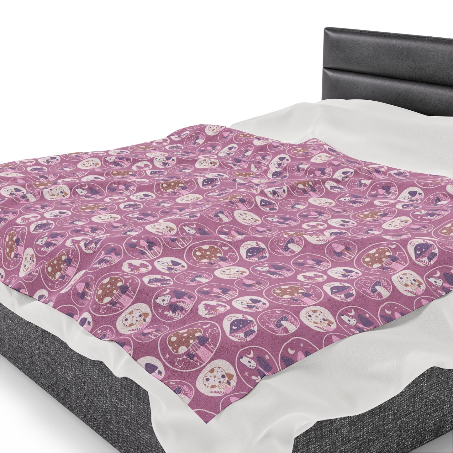 Mushroom Velveteen Plush Blanket | Soft, Whimsical, Luxurious and Comforting | Available in Multiple Sizes