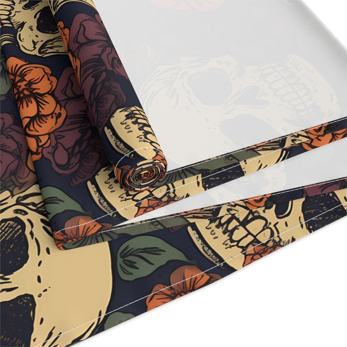 Skull Print Table Runner - Bold Cotton Twill or Sleek Polyester - Ideal for Gothic & Edgy Home Decor