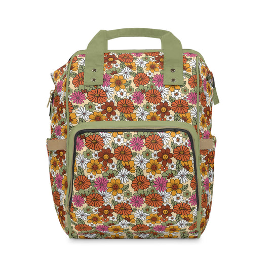 Retro Floral Diaper Backpack - Vintage Floral Baby Bag, Spacious & Durable, Perfect for Stylish Parents