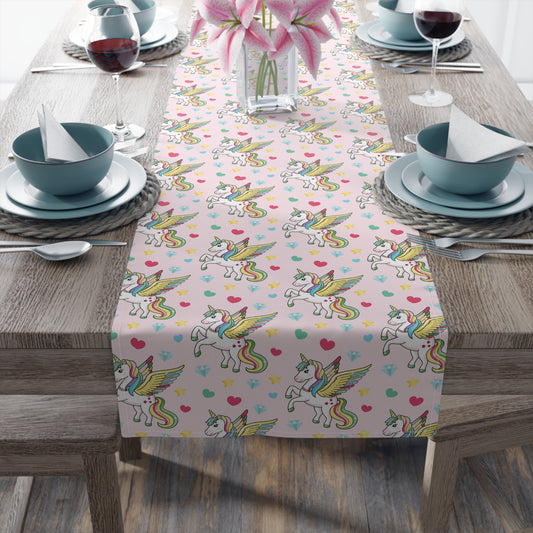 Unicorn Print Table Runner - Magical Elegance, Cotton Twill or Polyester - Perfect for Whimsical & Fantasy Home Decor