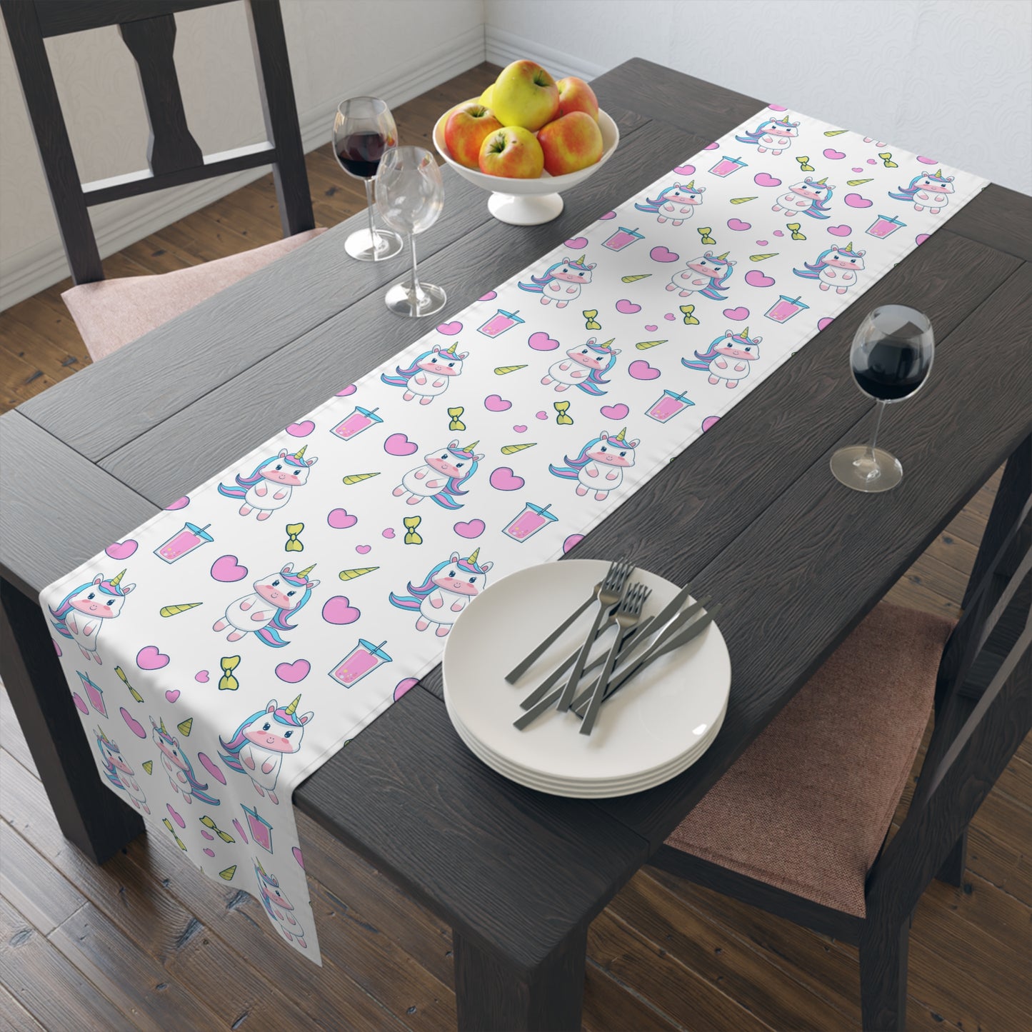Unicorn Print Table Runner - Magical Elegance, Cotton Twill or Polyester - Perfect for Whimsical & Fantasy Home Decor