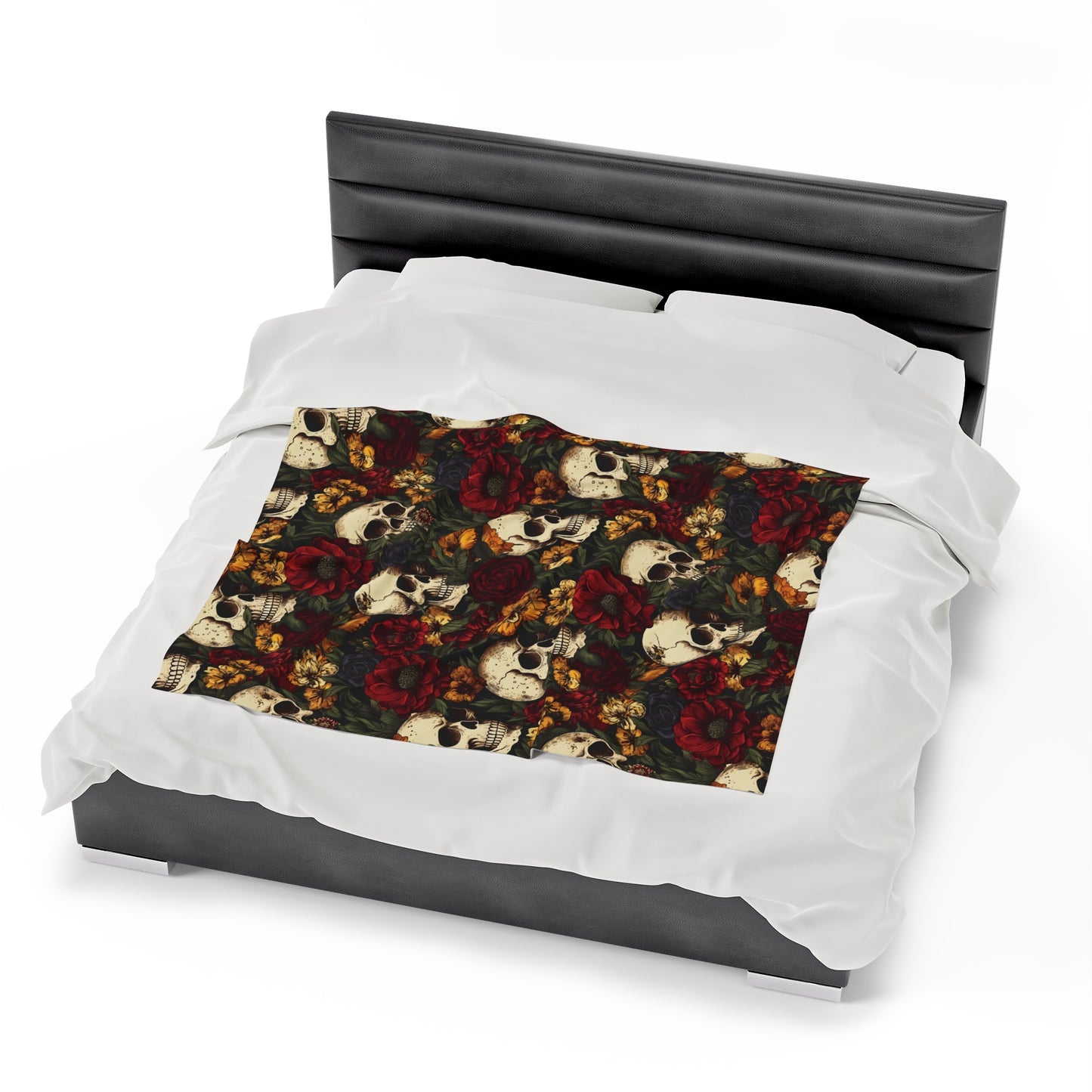 Skull Print Velveteen Plush Blanket | Soft, Edgy, Luxurious and Comforting | Available in Multiple Sizes
