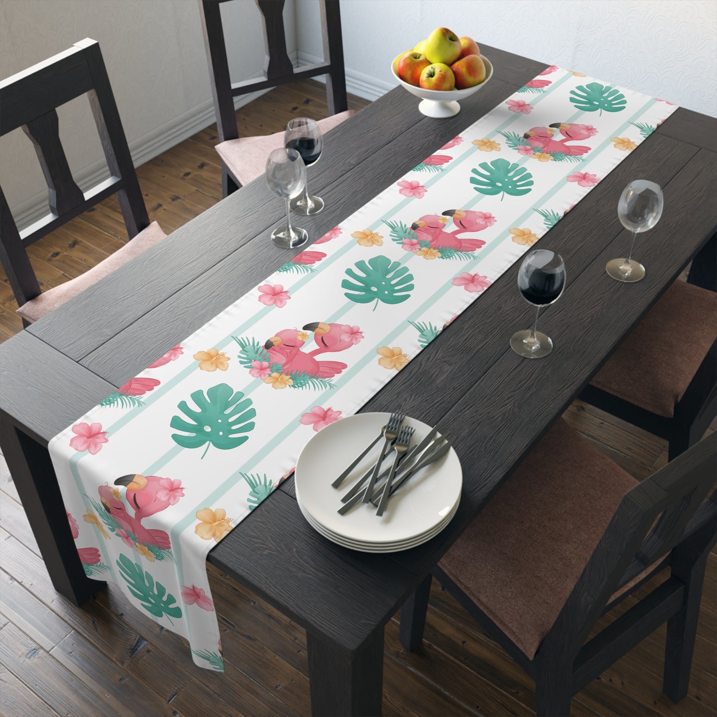 Flamingo Print Table Runner - Vibrant Elegance, Cotton Twill or Polyester - Perfect for Tropical Home Decor