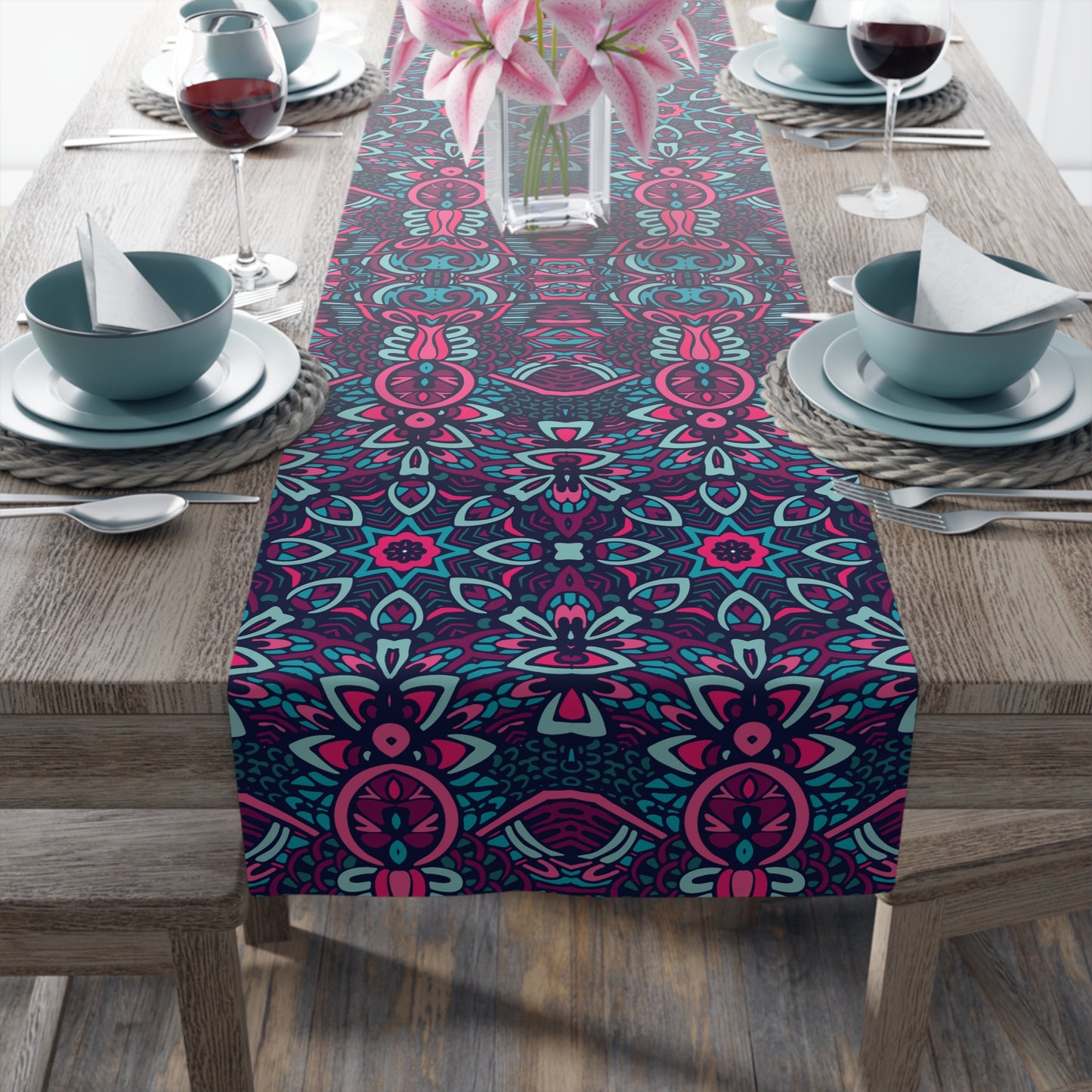 Mandala Print Table Runner - Intricate Patterns, Cotton Twill or Polyester - Ideal for Decorative Home Accents