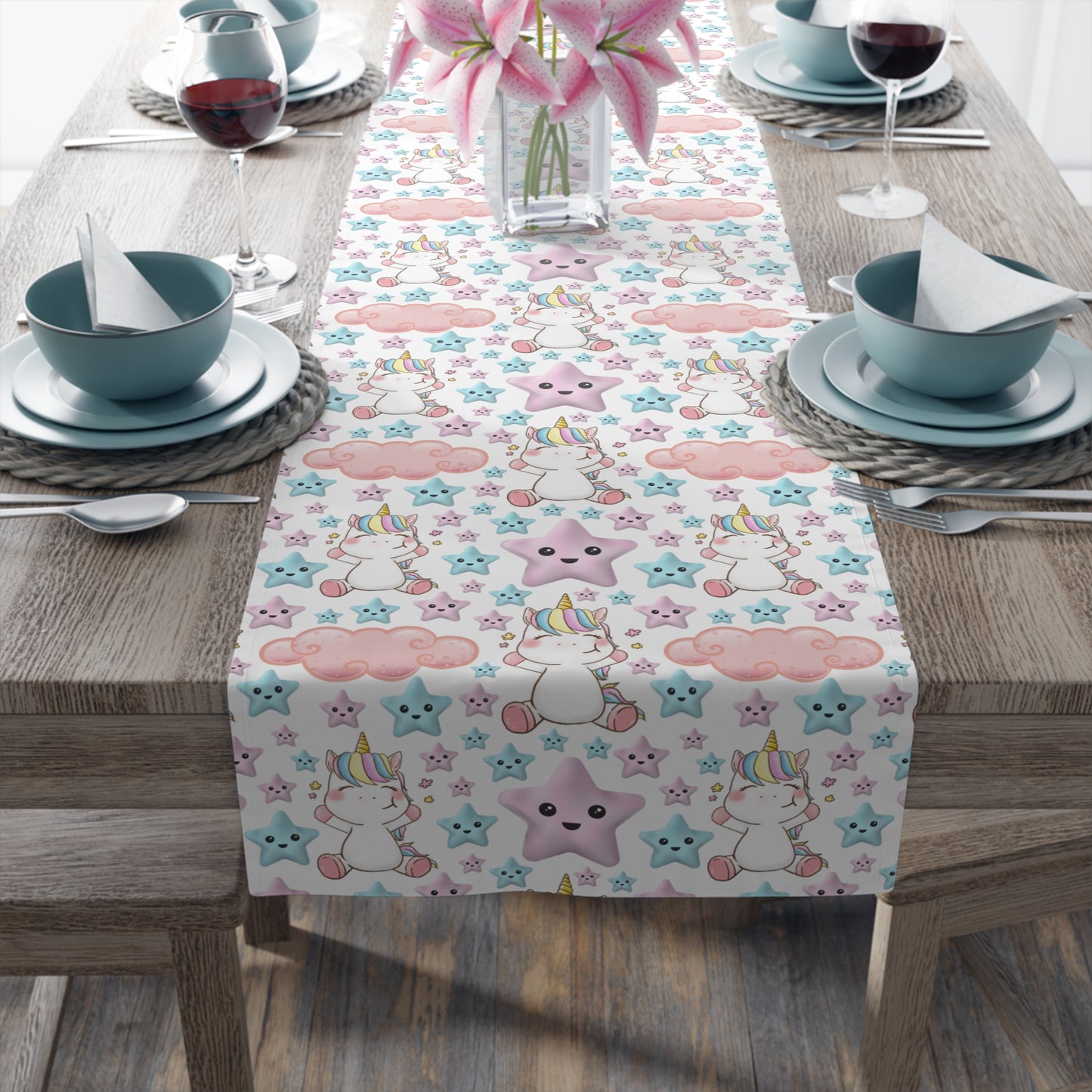 Unicorn Print Table Runner - Magical Elegance, Cotton Twill or Polyester - Perfect for Whimsical & Fantasy Home Decor