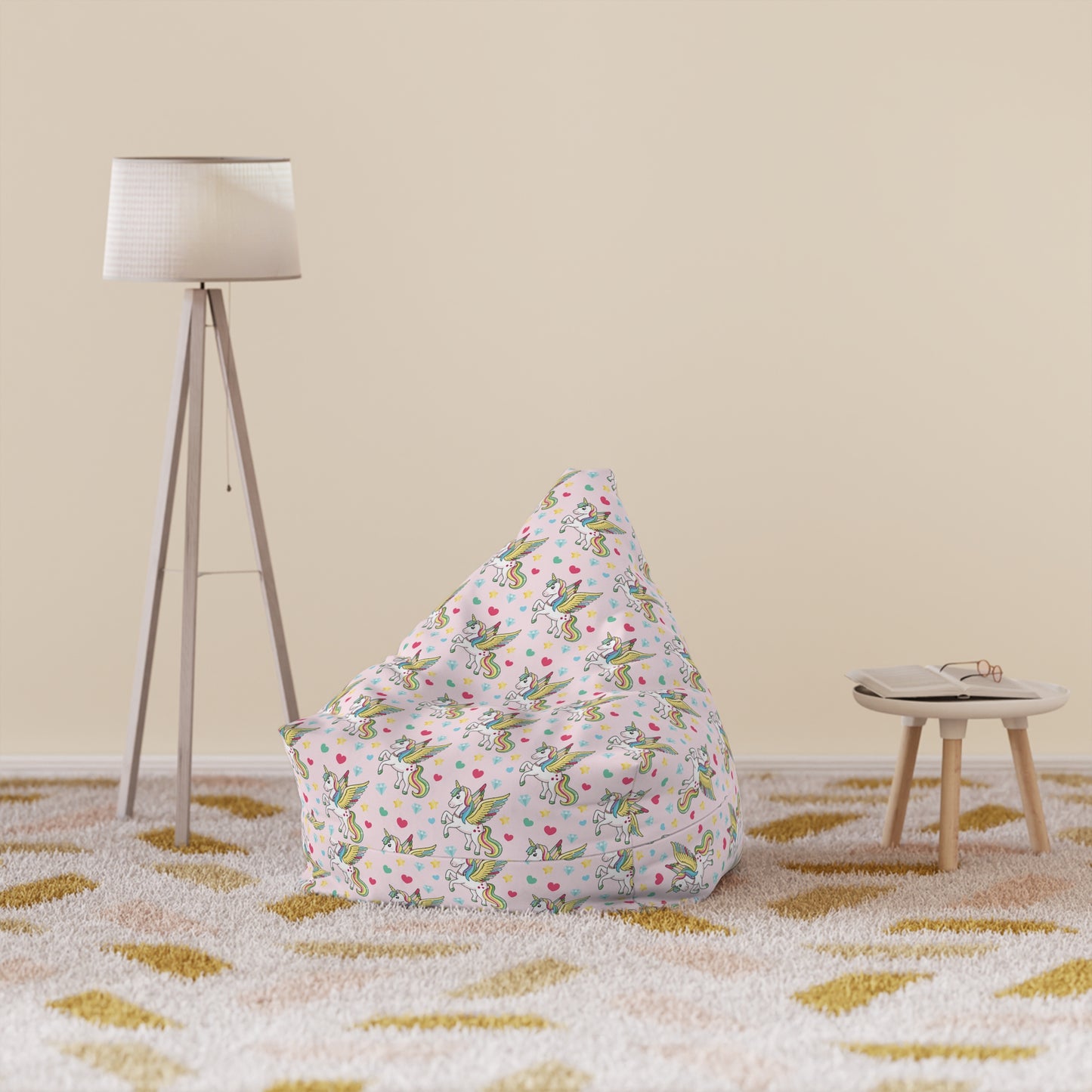 Unicorn Print Bean Bag Chair Cover - Magical Polyester Slipcover with Secure Zip