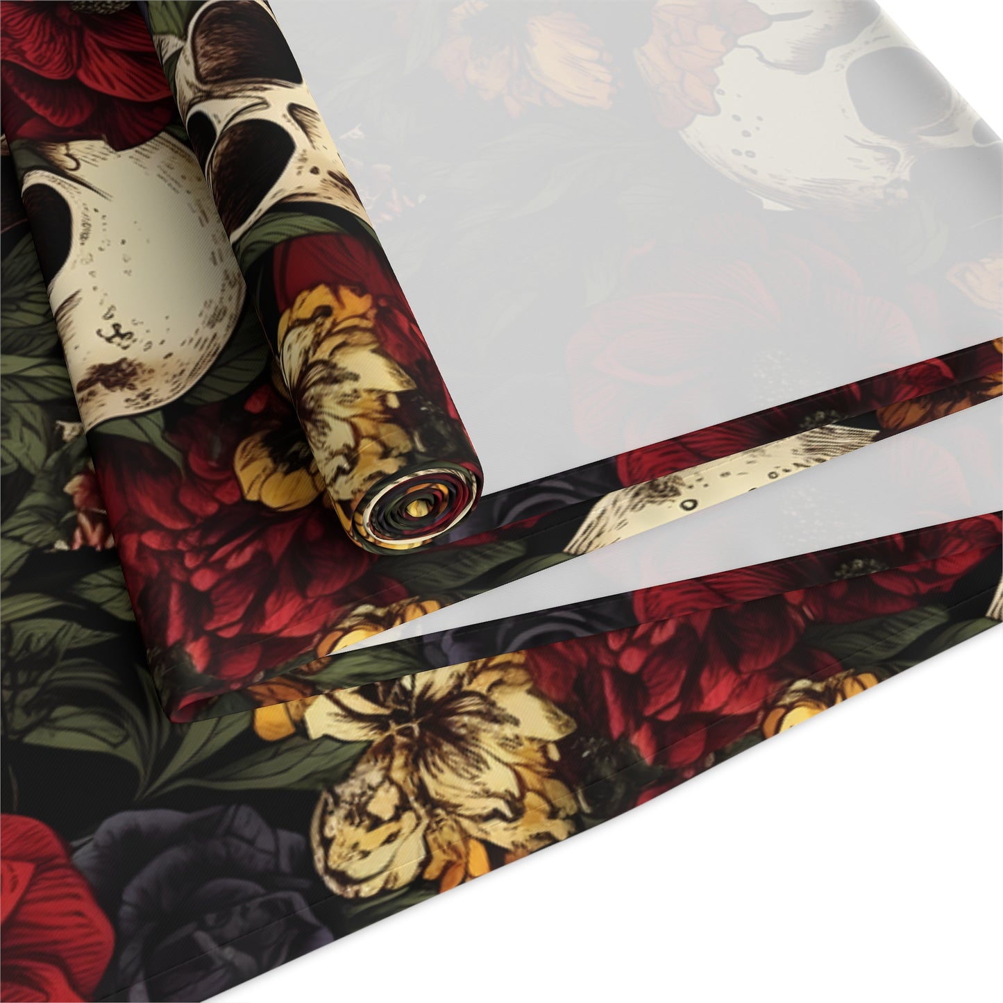 Skull Print Table Runner - Bold Cotton Twill or Sleek Polyester - Ideal for Gothic & Edgy Home Decor