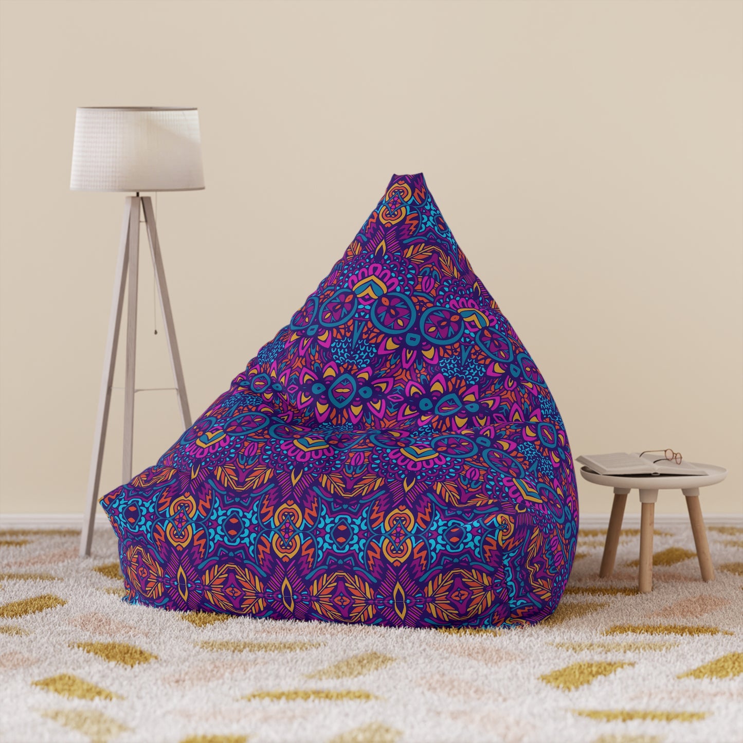 Mandala Bean Bag Chair Cover - Premium Polyester, Secure Zipper, 2 Sizes, Bohemian Design
