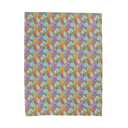 Boho Floral Velveteen Plush Blanket | Soft, Artistic, Luxurious and Comforting | Available in Multiple Sizes