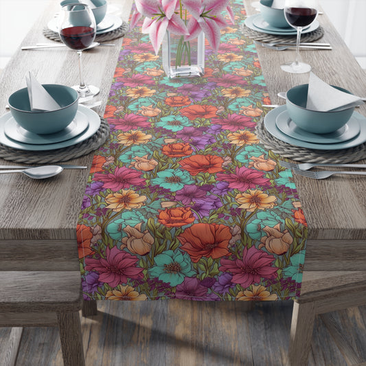 Boho Floral Table Runner - Vibrant Designs in Cotton Twill or Polyester - Ideal for Natural Home Decor