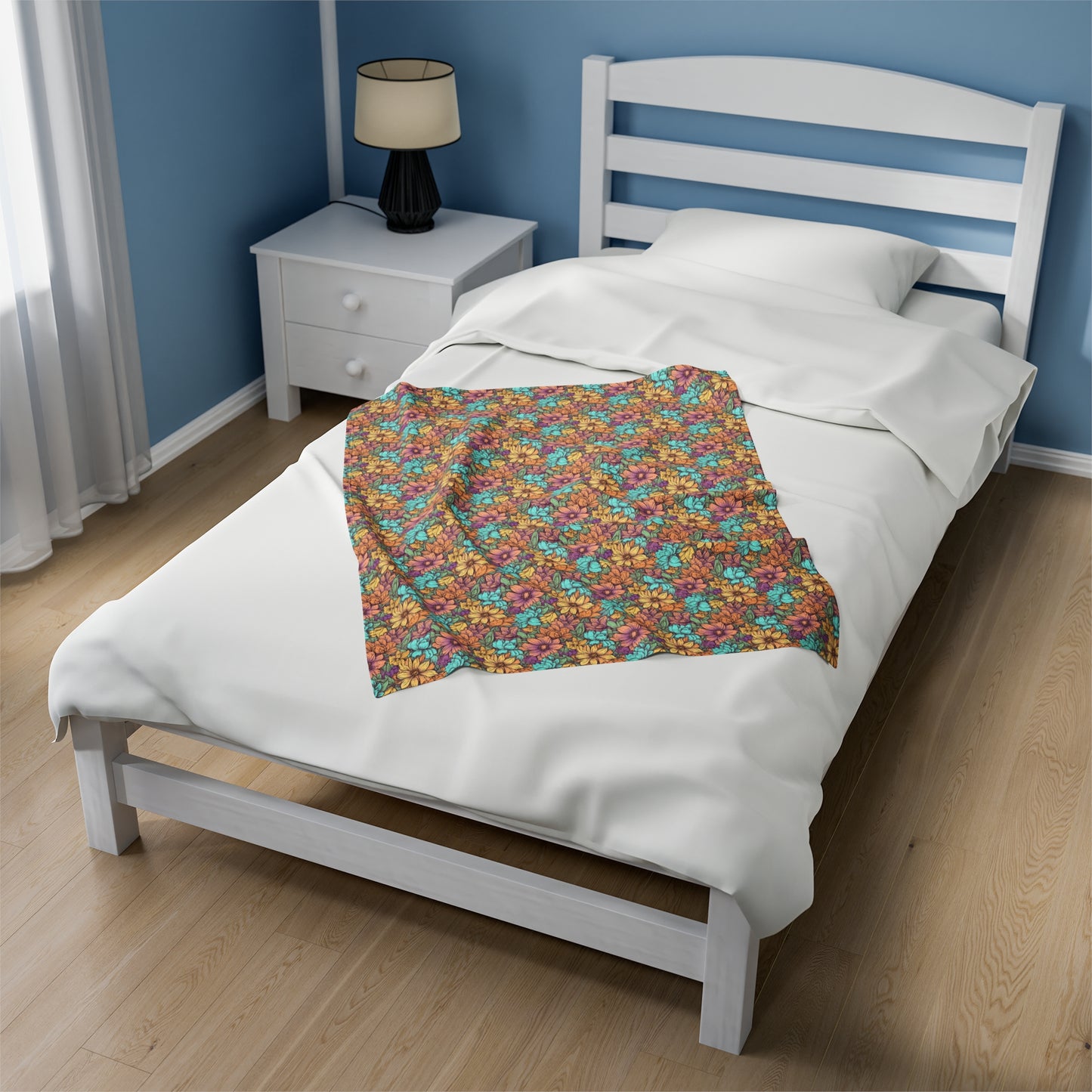 Boho Floral Velveteen Plush Blanket | Soft, Artistic, Luxurious and Comforting | Available in Multiple Sizes