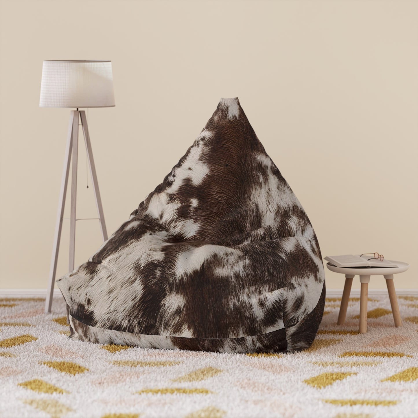 Cowhide Bean Bag Chair Cover - Durable Polyester, Locking Zipper, 2 Sizes