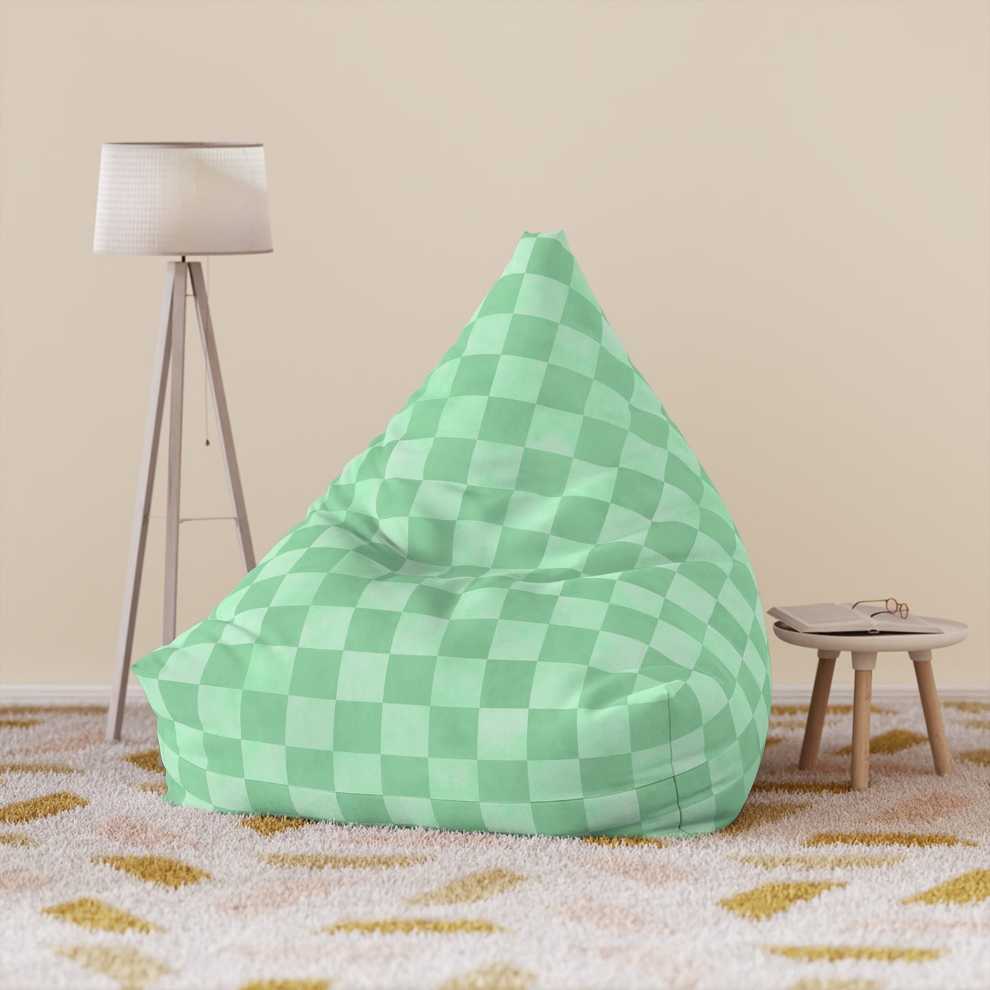 Pastel Checkers Bean Bag Chair Cover - Soft-Touch Polyester Slipcover with Secure Zip