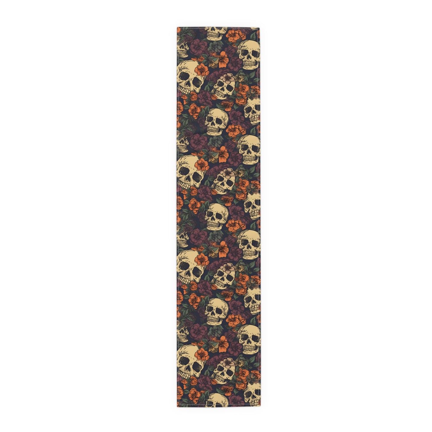 Skull Print Table Runner - Bold Cotton Twill or Sleek Polyester - Ideal for Gothic & Edgy Home Decor