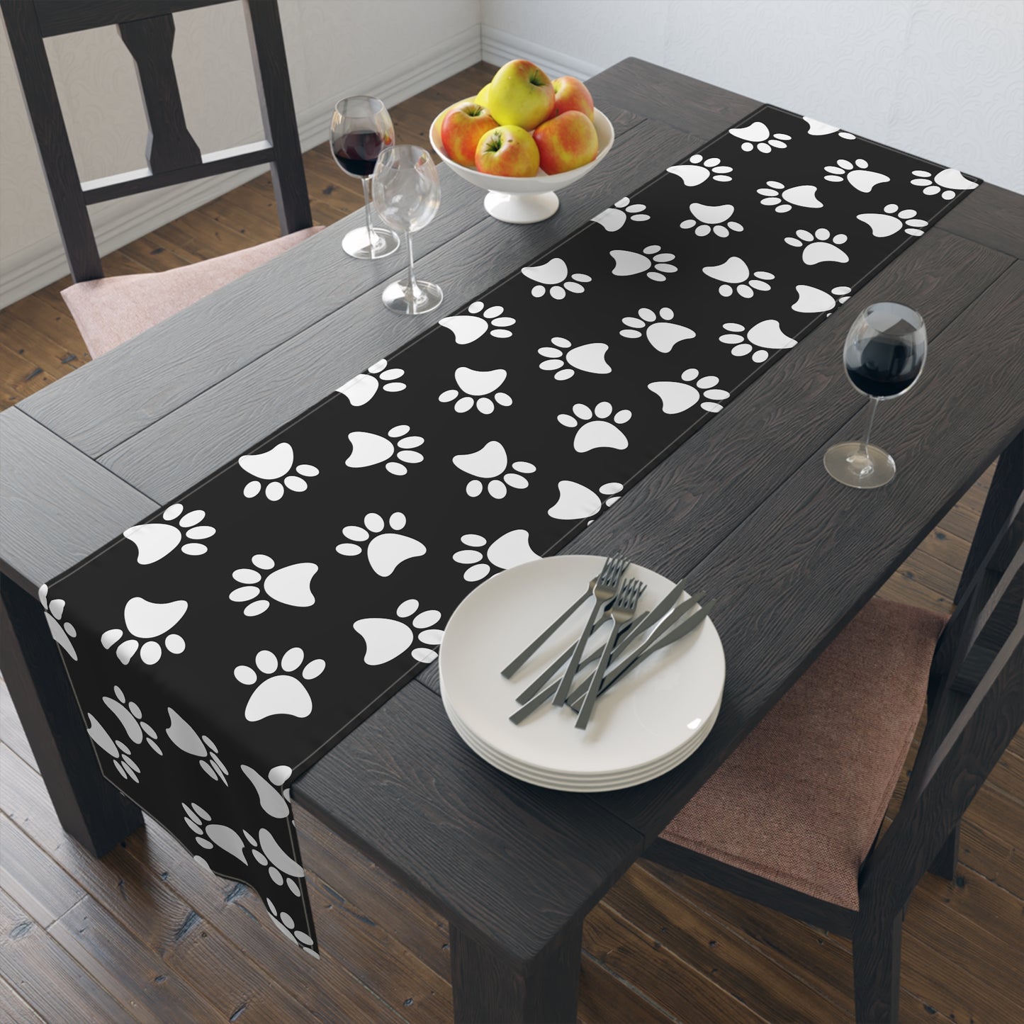 Paw Print Table Runner - Cozy Pet-Themed Decor, Cotton Twill or Polyester - Perfect for Animal Lovers