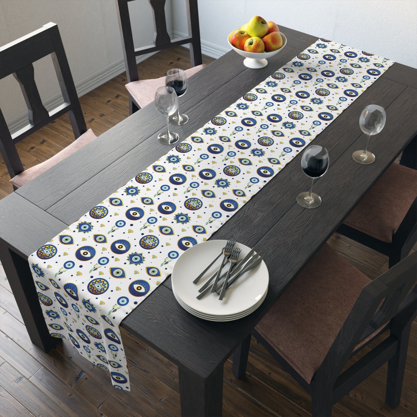 Evil Eye Print Table Runner - Mystical Protection in Cotton Twill or Polyester - Perfect for Spiritual Home Decor