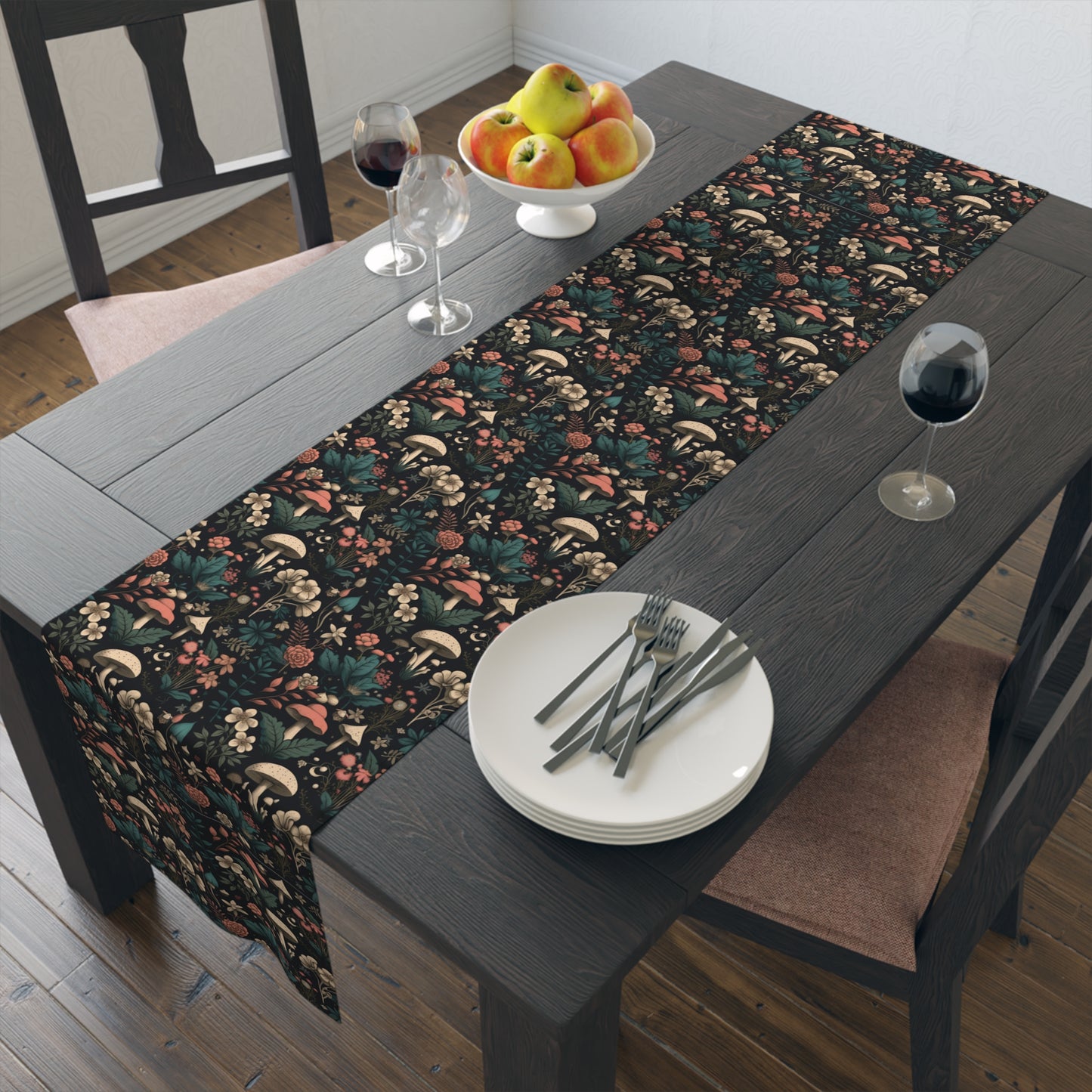 Mushroom Print Table Runner - Nature Vibes in Cotton Twill or Polyester - Perfect for Nature-Inspired Home Decor