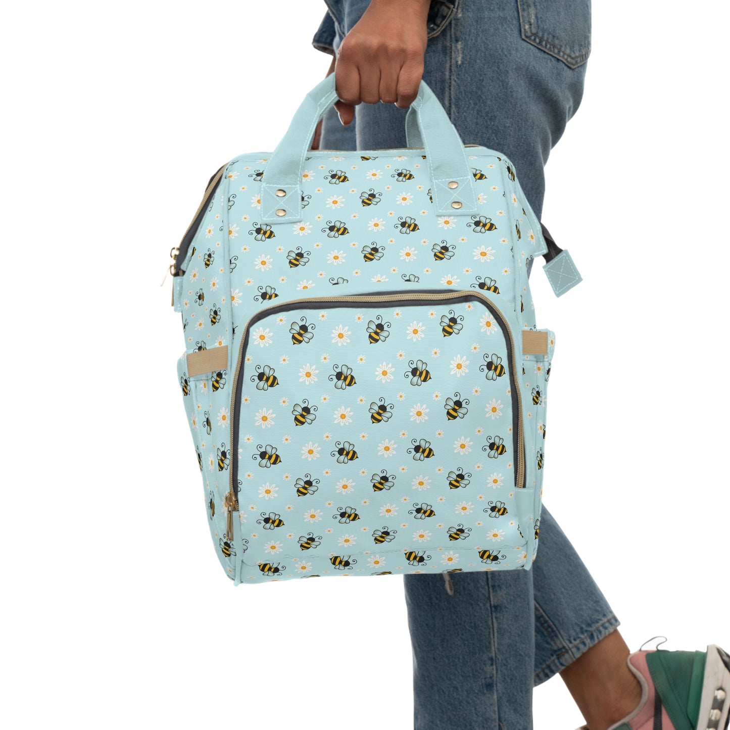 Honey Bee Diaper Backpack - Eco-Friendly & Stylish Baby Bag with Buzzing Bee Motifs, Perfect for Nature-Loving Parents
