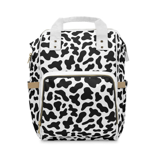 Trendy Cow Print Diaper Backpack - Durable Baby Bag with Unique Cow Pattern, Spacious Nappy Bag for Fashion-Forward Parents