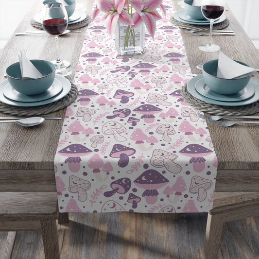 Mushroom Print Table Runner - Nature Vibes in Cotton Twill or Polyester - Perfect for Nature-Inspired Home Decor