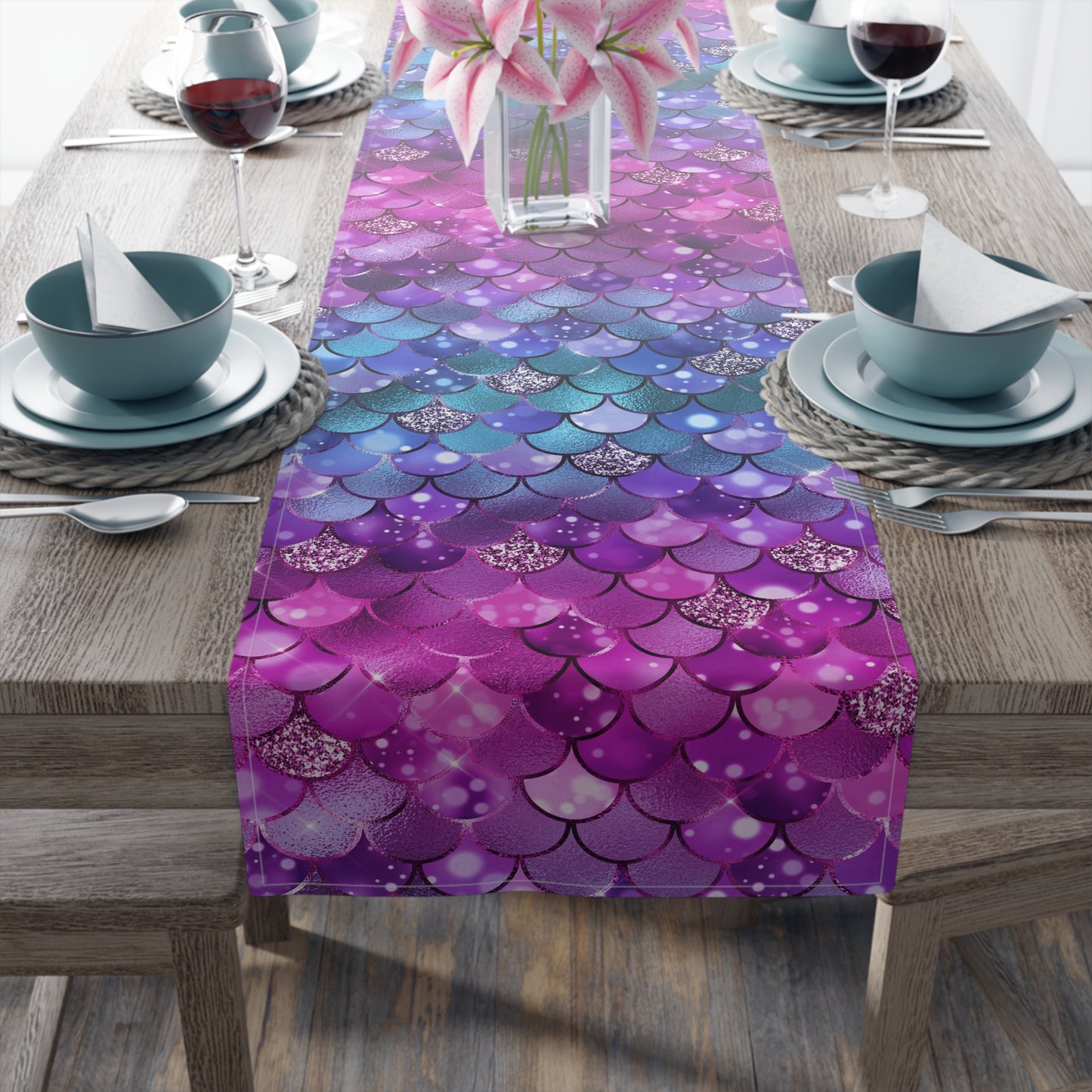 Mermaid Print Table Runner - Mystical Sea Charm, Cotton Twill or Polyester - Perfect for Enchanting Home Decor
