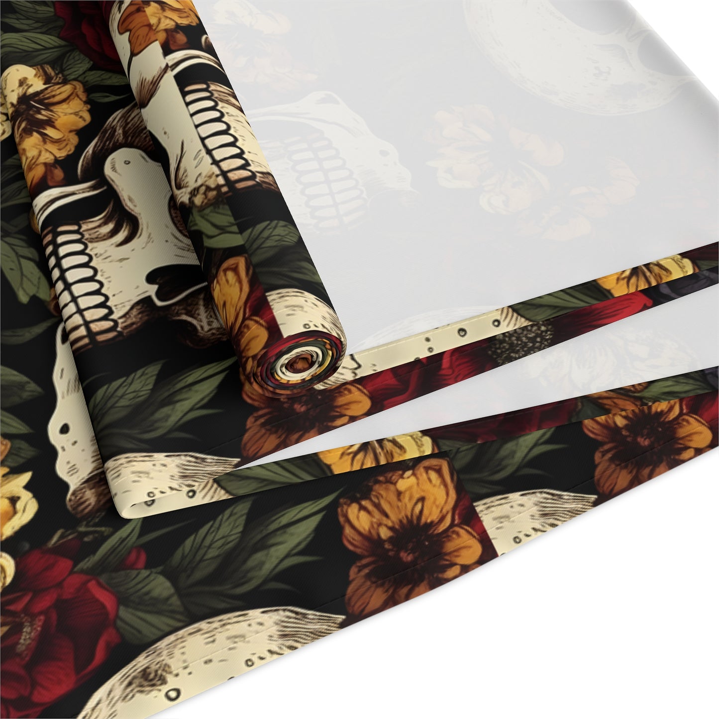 Skull Print Table Runner - Bold Cotton Twill or Sleek Polyester - Ideal for Gothic & Edgy Home Decor