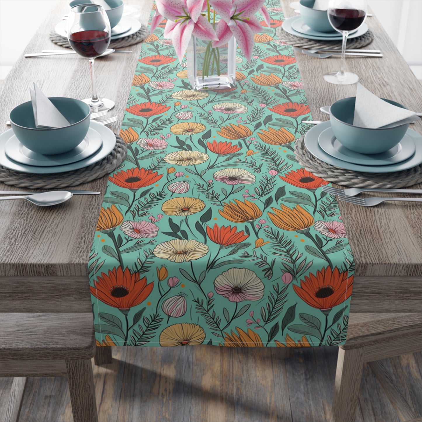 Boho Floral Table Runner - Vibrant Designs in Cotton Twill or Polyester - Ideal for Natural Home Decor