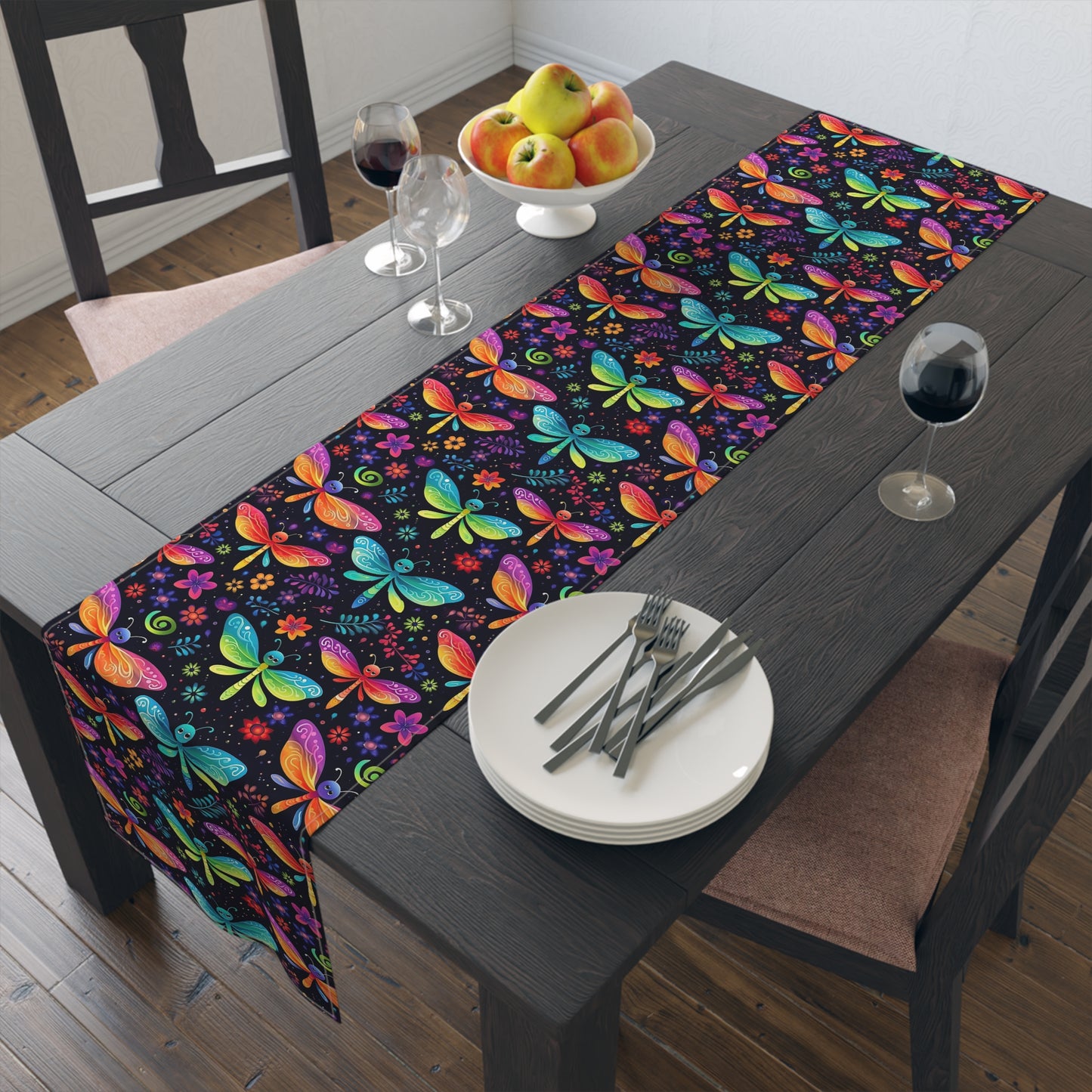 Dragonfly Print Table Runner - Elegant Whimsy, Cotton Twill or Polyester - Perfect for Nature-Inspired Home Decor