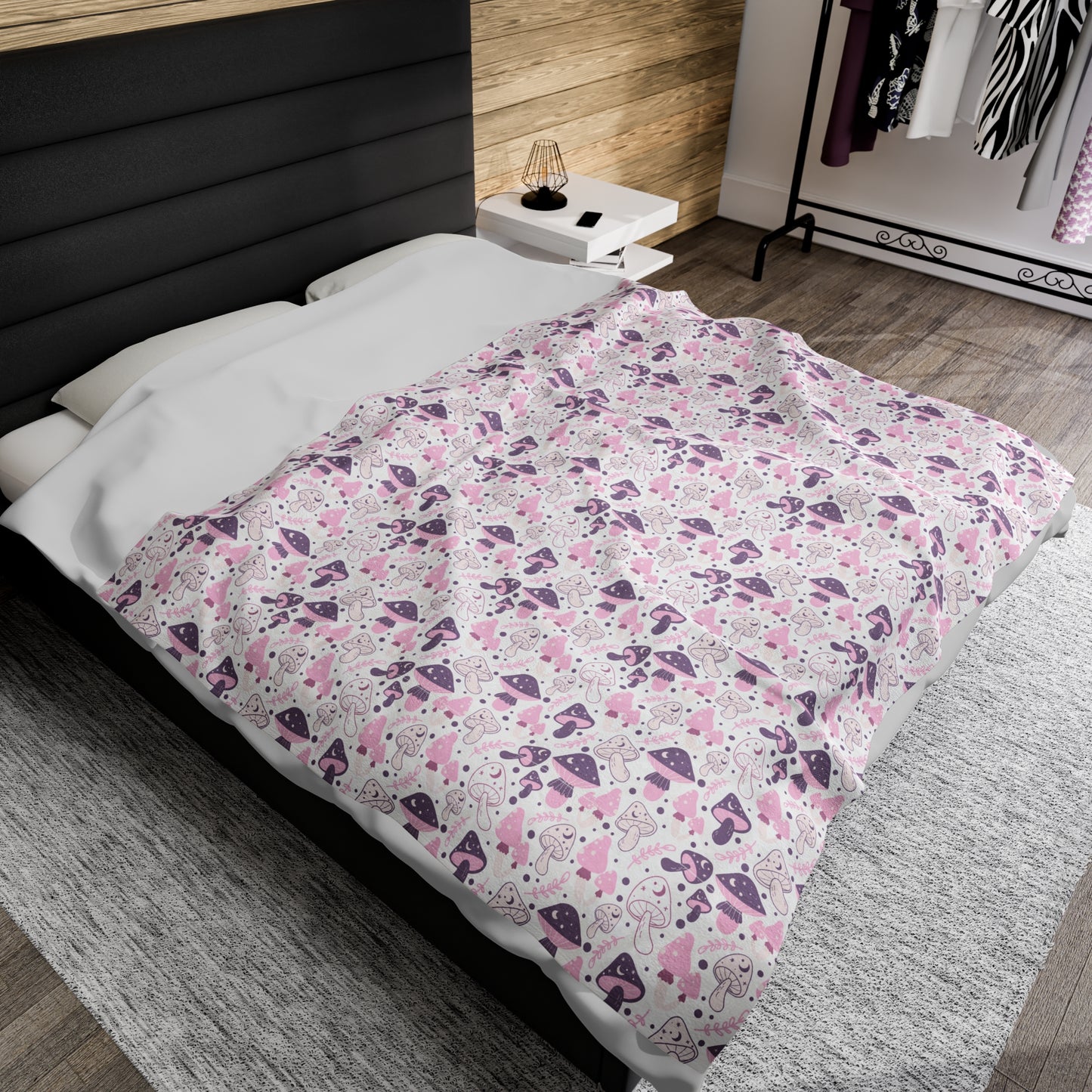 Mushroom Velveteen Plush Blanket | Soft, Whimsical, Luxurious and Comforting | Available in Multiple Sizes