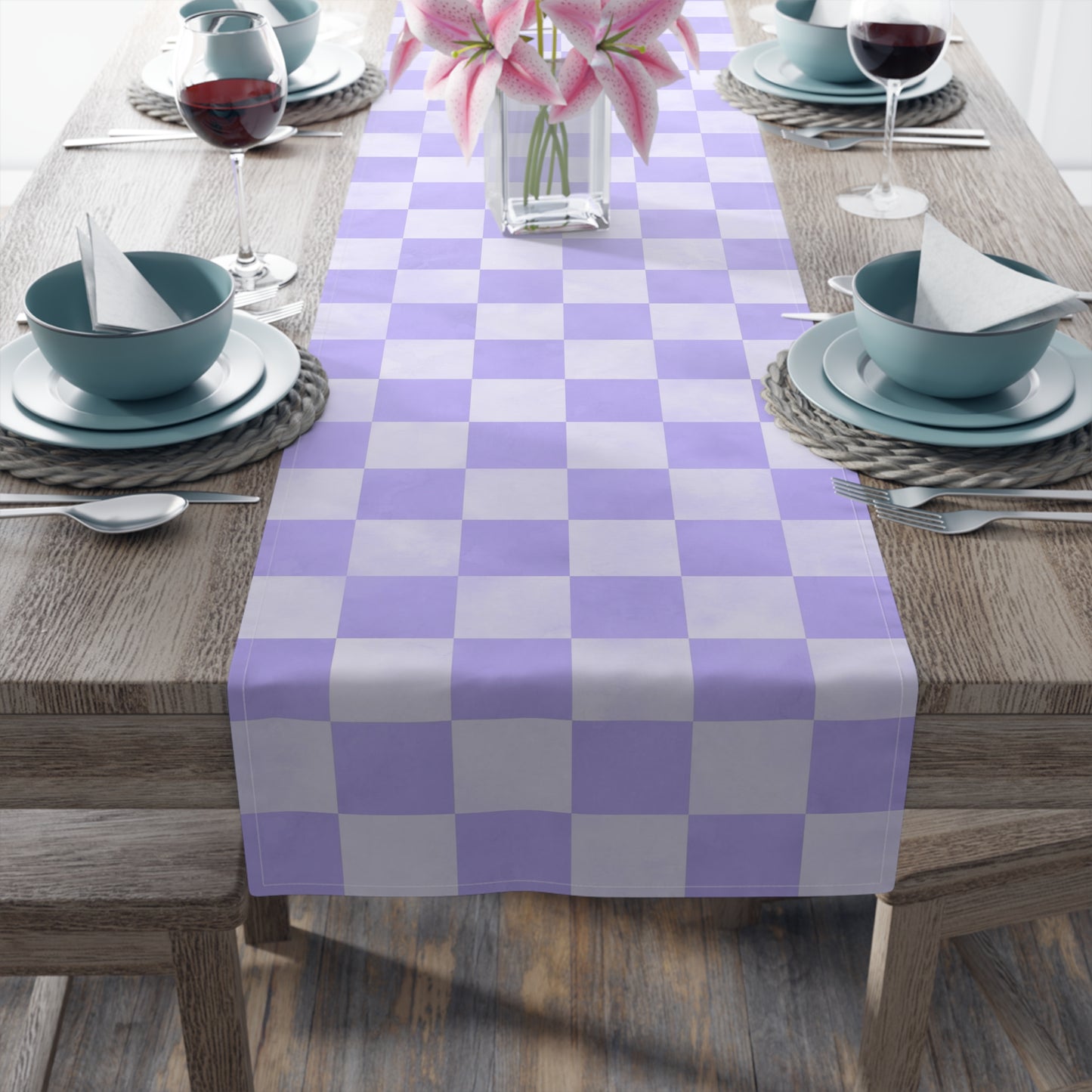 Pastel Checkered Table Runner - Soothing Playfulness, Cotton Twill or Polyester - Perfect for Refreshing & Modern Home Decor
