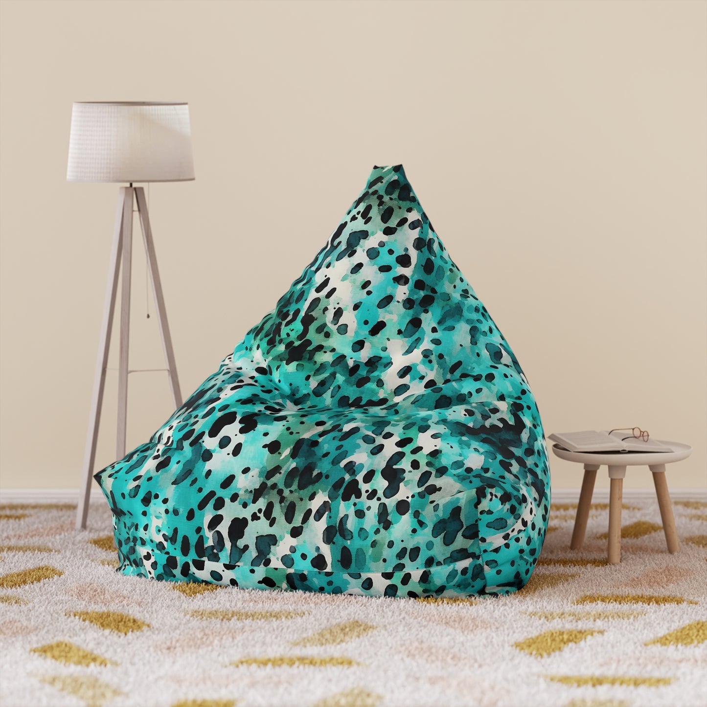 Cow Print Bean Bag Chair Cover - Durable Polyester, Locking Zipper, 2 Sizes