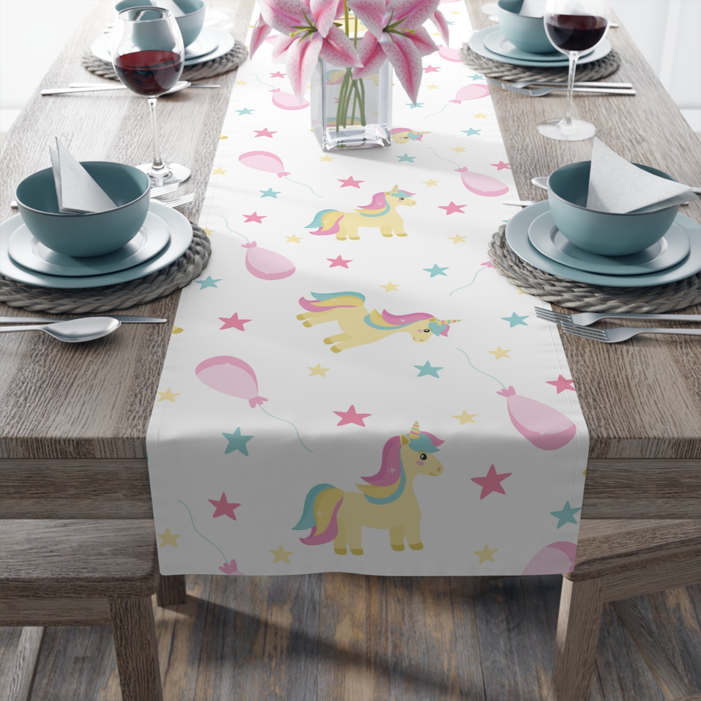 Unicorn Print Table Runner - Magical Elegance, Cotton Twill or Polyester - Perfect for Whimsical & Fantasy Home Decor