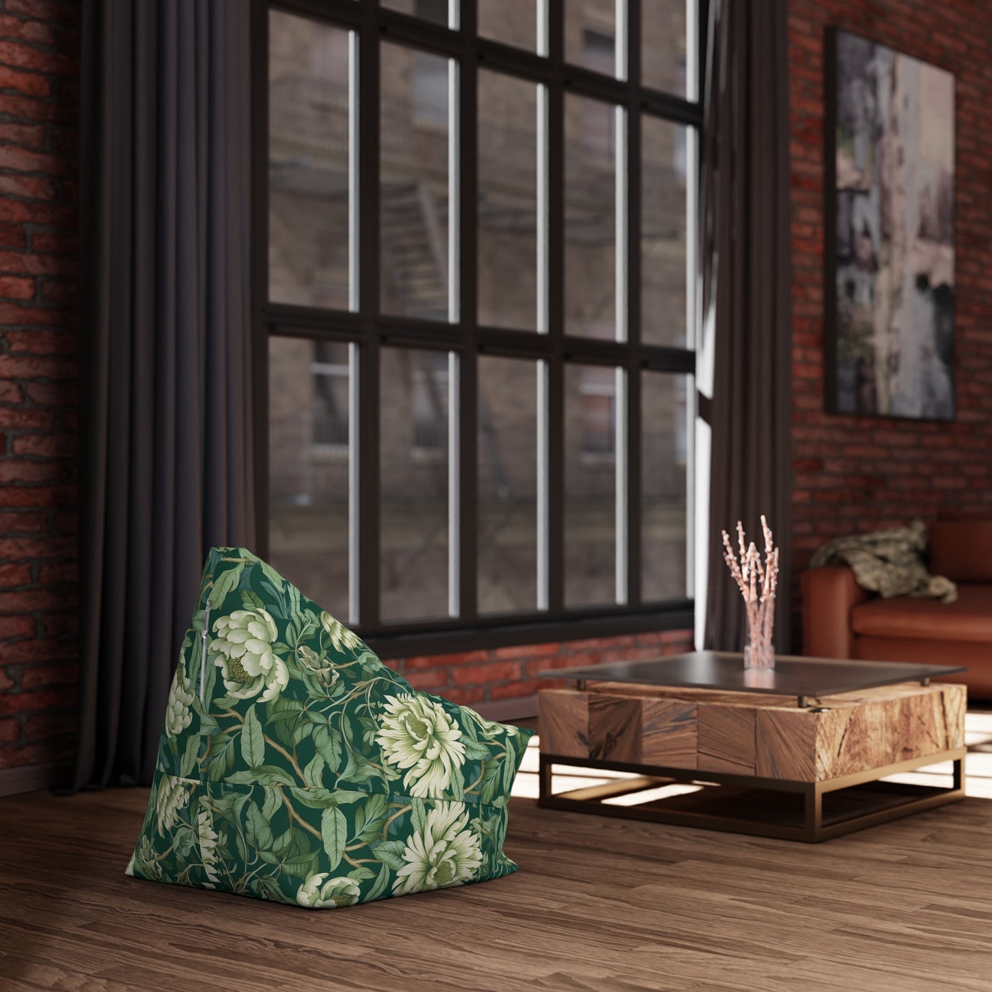 Chinoiserie Bean Bag Chair Cover - Elegant Oriental-Inspired Polyester Slipcover with Secure Zip - Fits Various Sizes