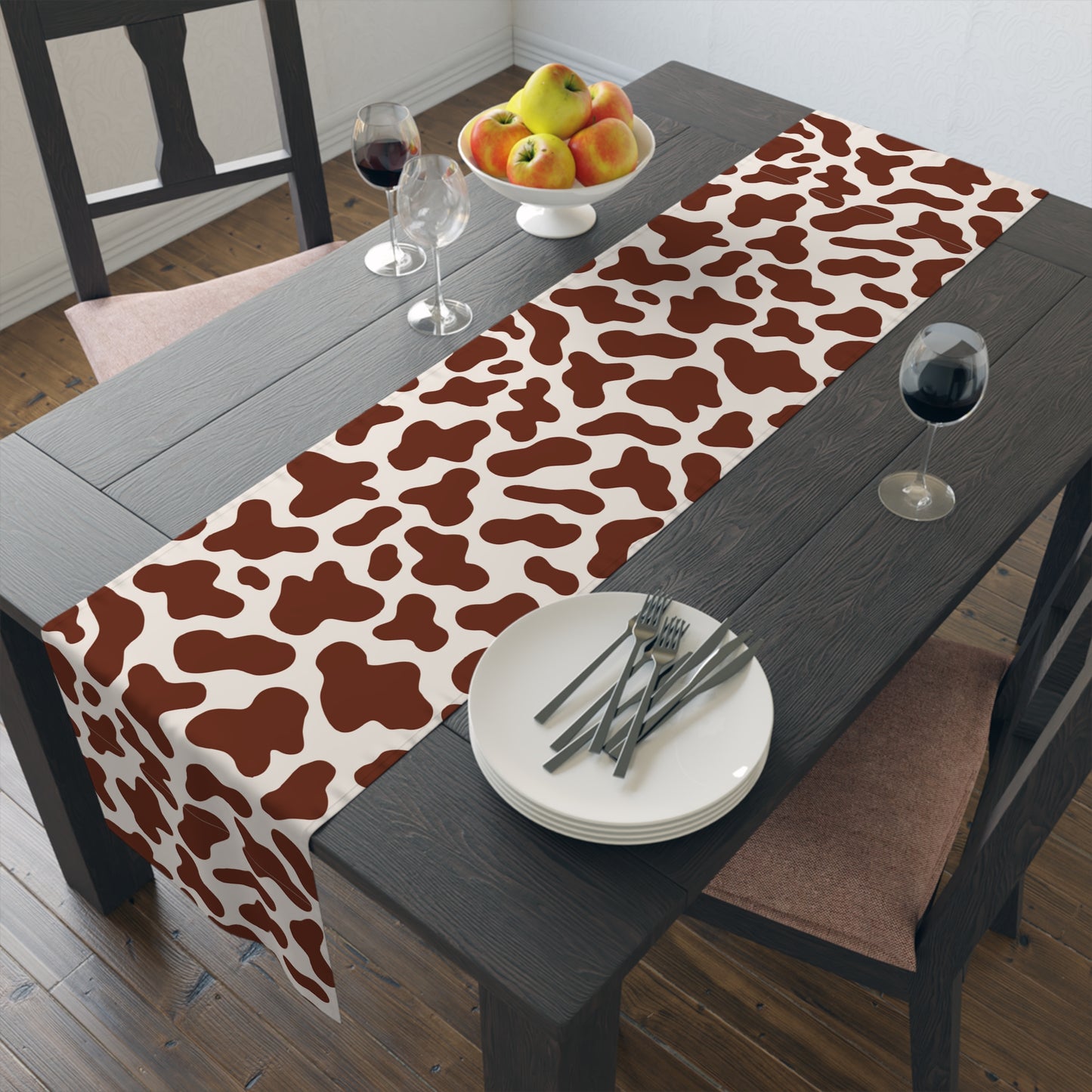 Cow Print Table Runner - Chic Farmhouse Style, Available in Cotton Twill or Polyester - Elevate Your Home Decor