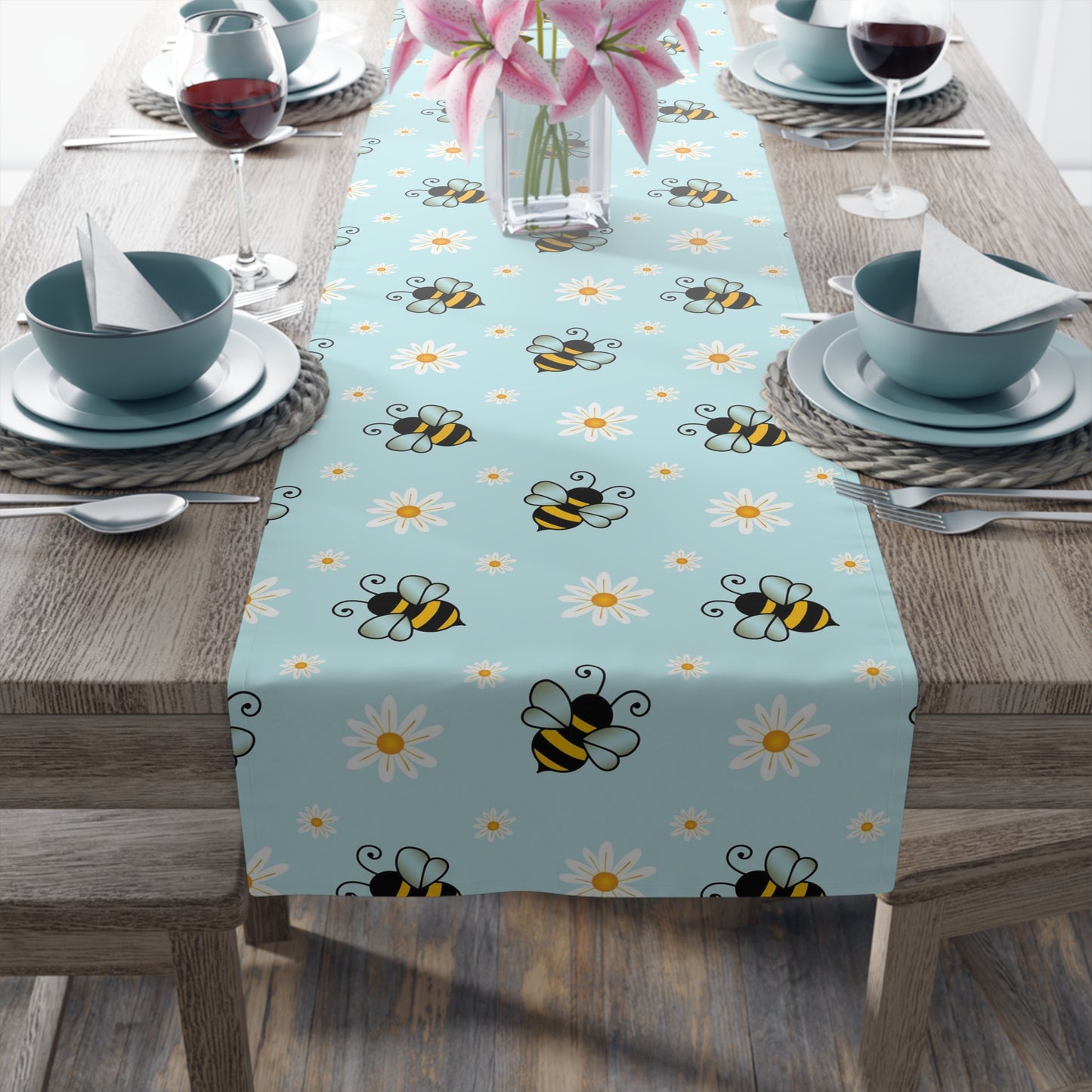 Honey Bee Print Table Runner - Buzzing with Charm - Perfect for Nature Lovers Homes