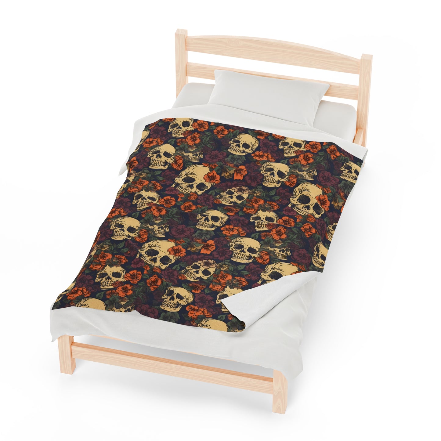 Skull Print Velveteen Plush Blanket | Soft, Edgy, Luxurious and Comforting | Available in Multiple Sizes