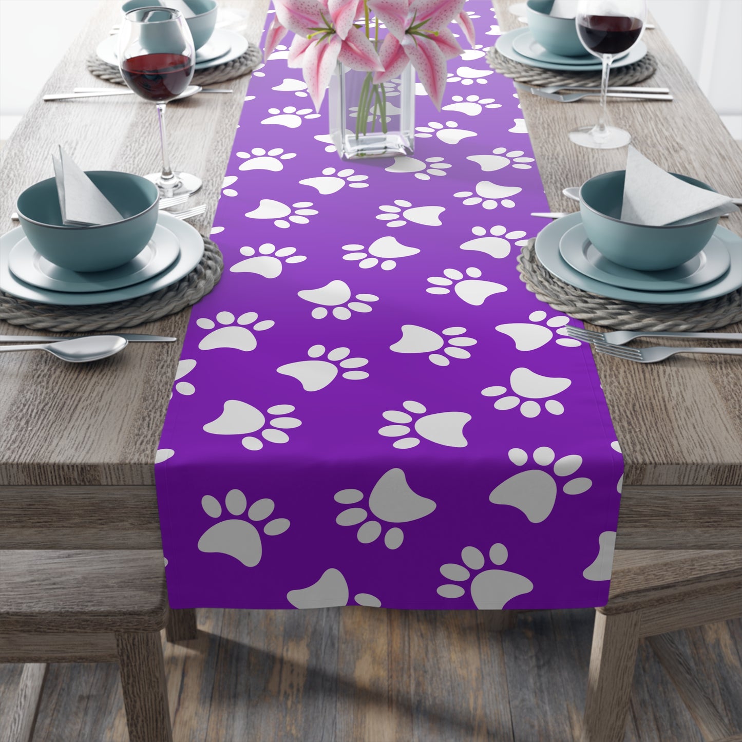 Paw Print Table Runner - Cozy Pet-Themed Decor, Cotton Twill or Polyester - Perfect for Animal Lovers