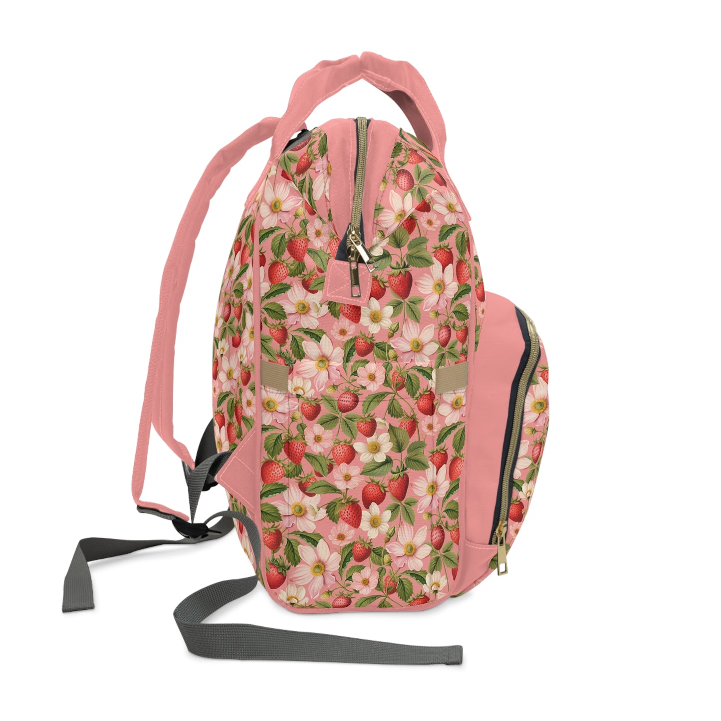 Multifunctional Strawberry Diaper Backpack - Convenient Storage for On-the-Go Parents