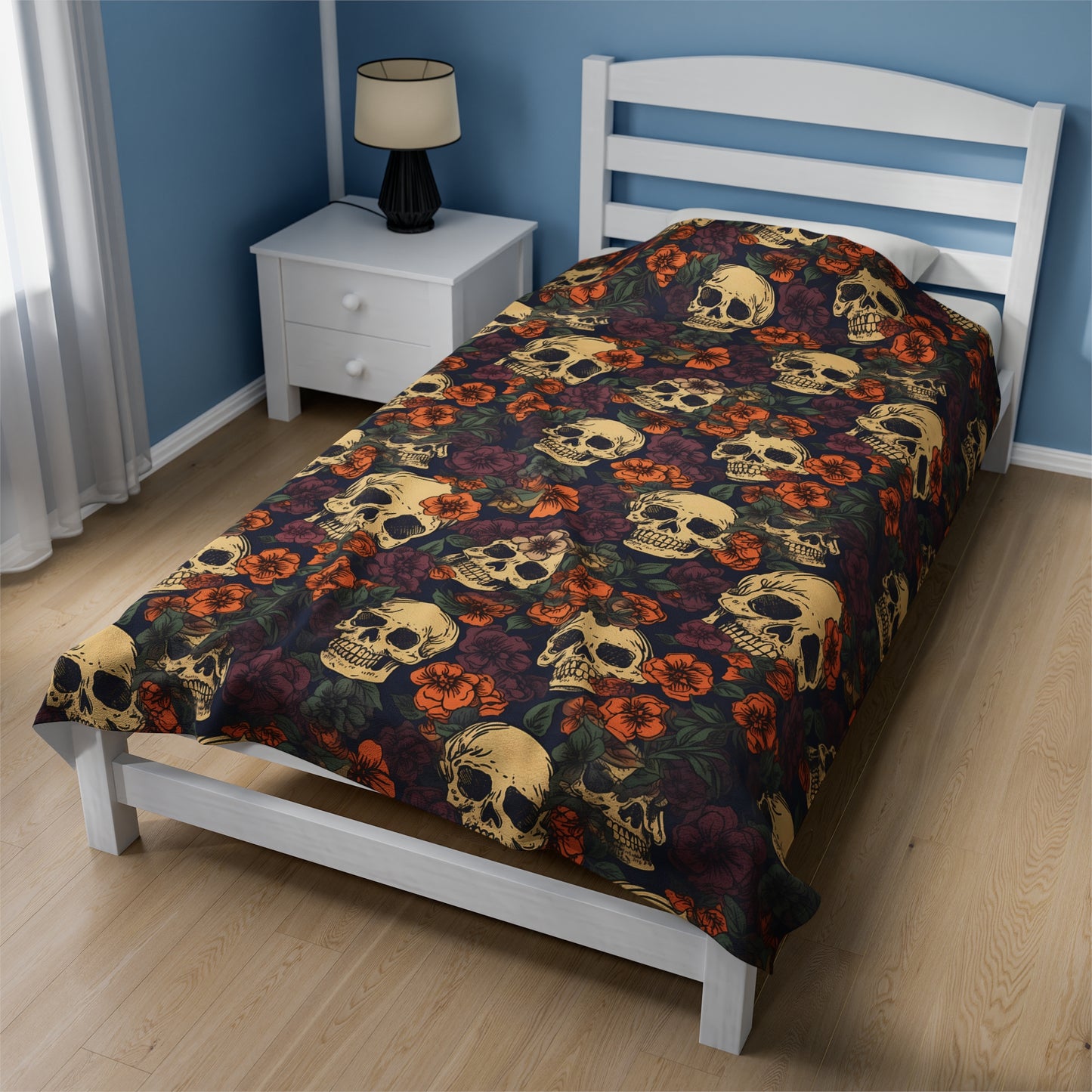 Skull Print Velveteen Plush Blanket | Soft, Edgy, Luxurious and Comforting | Available in Multiple Sizes