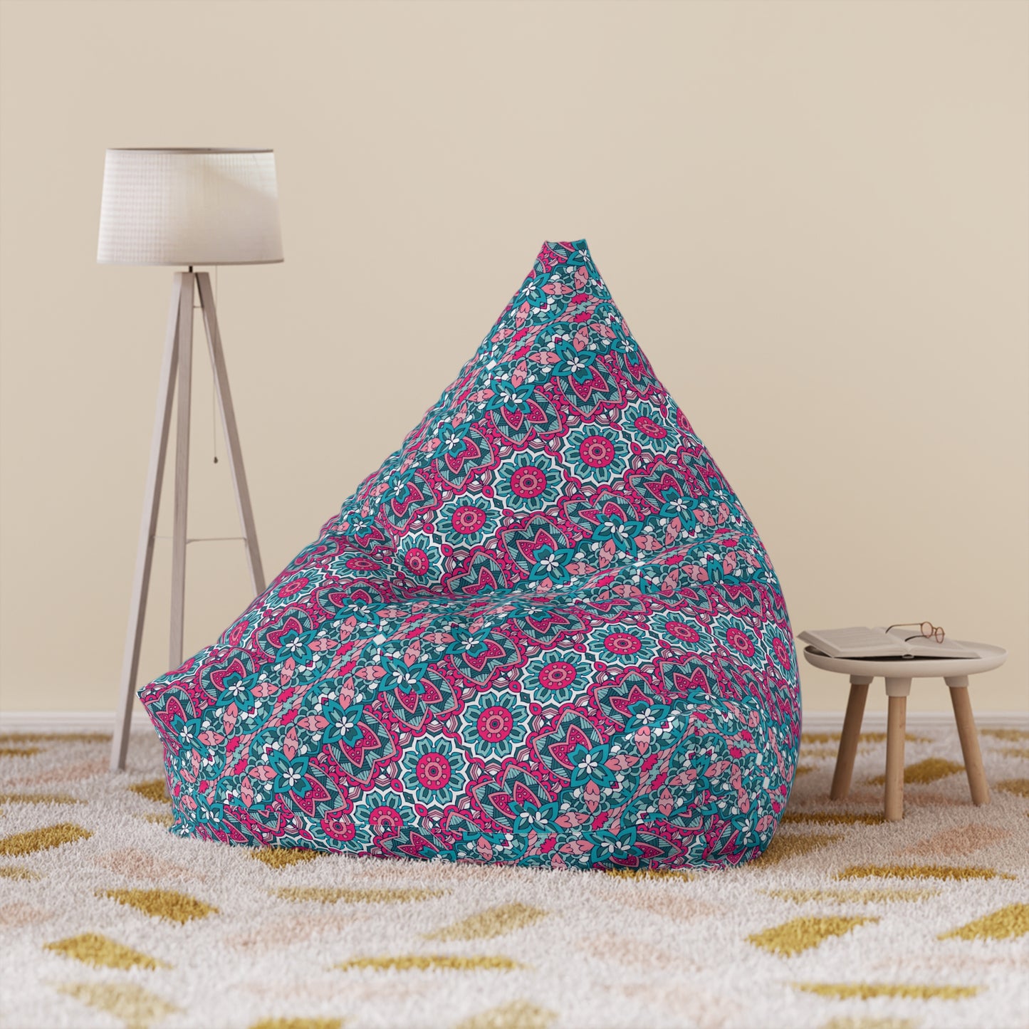 Mandala Bean Bag Chair Cover - Premium Polyester, Secure Zipper, 2 Sizes, Bohemian Design