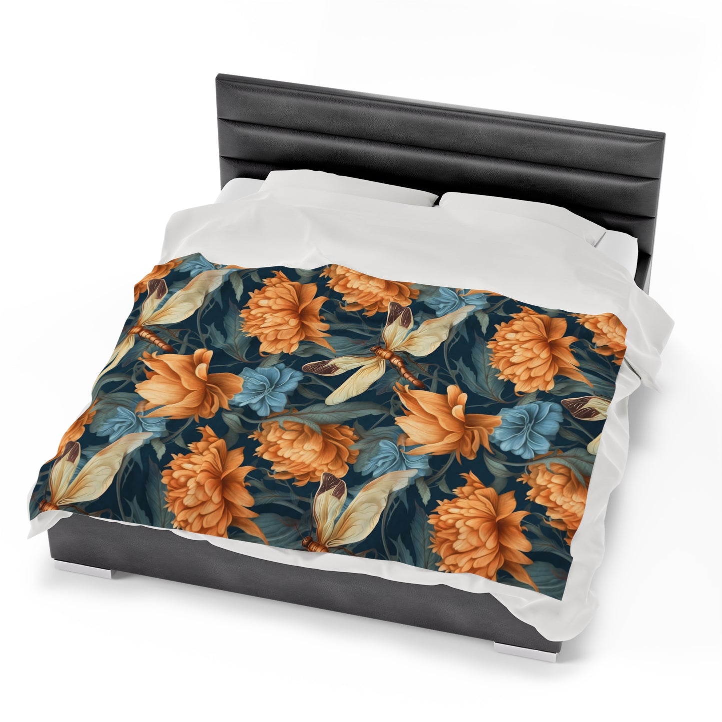 Dragonfly Velveteen Plush Blanket | Soft, Nature-Inspired, Luxurious and Comforting | Available in Multiple Sizes
