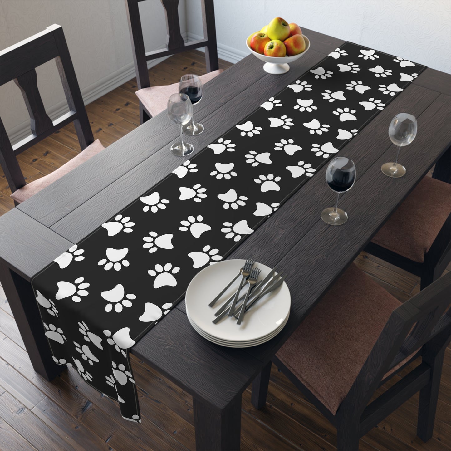 Paw Print Table Runner - Cozy Pet-Themed Decor, Cotton Twill or Polyester - Perfect for Animal Lovers