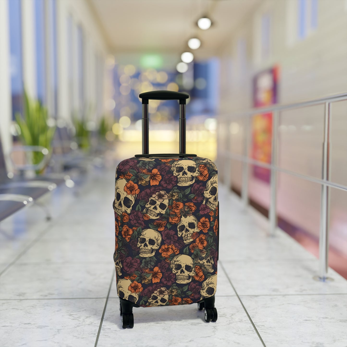 Floral Skull Luggage Cover - Stylish Skull Suitcase Cover
