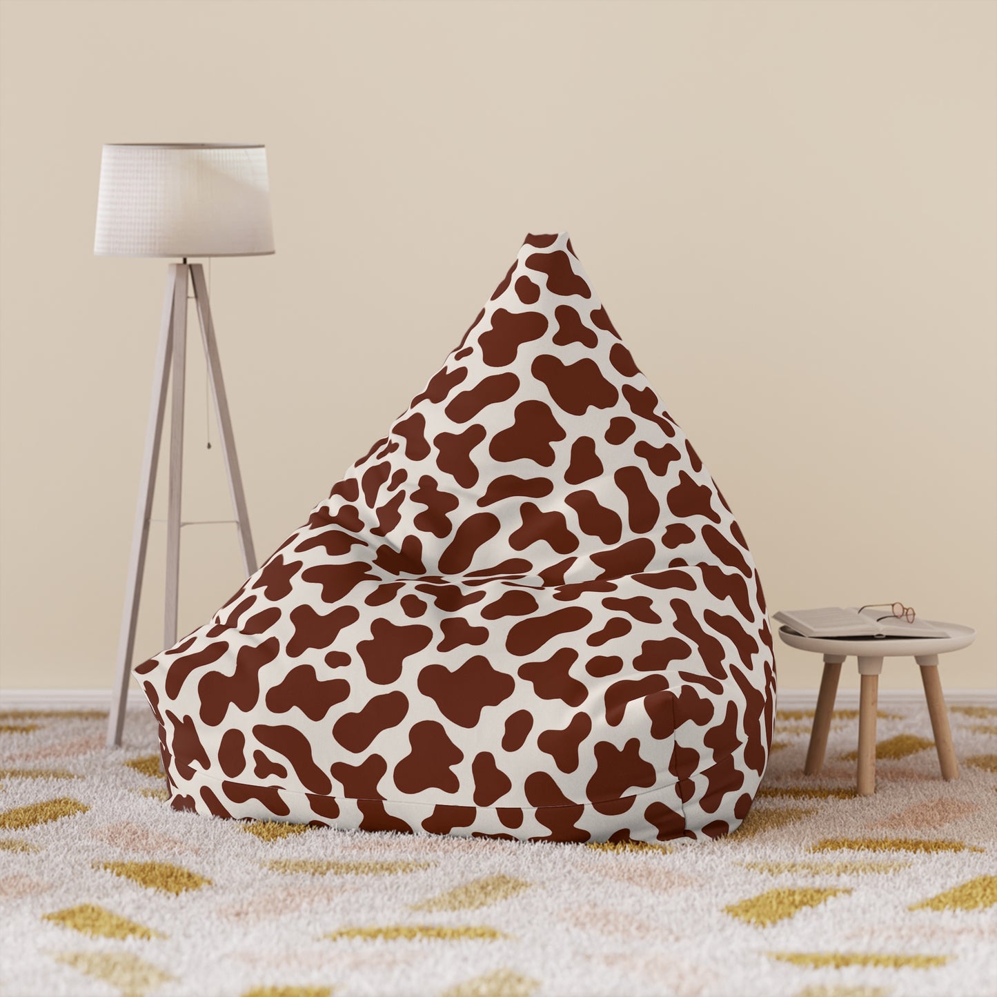 Cow Print Bean Bag Chair Cover - Durable Polyester, Locking Zipper, 2 Sizes