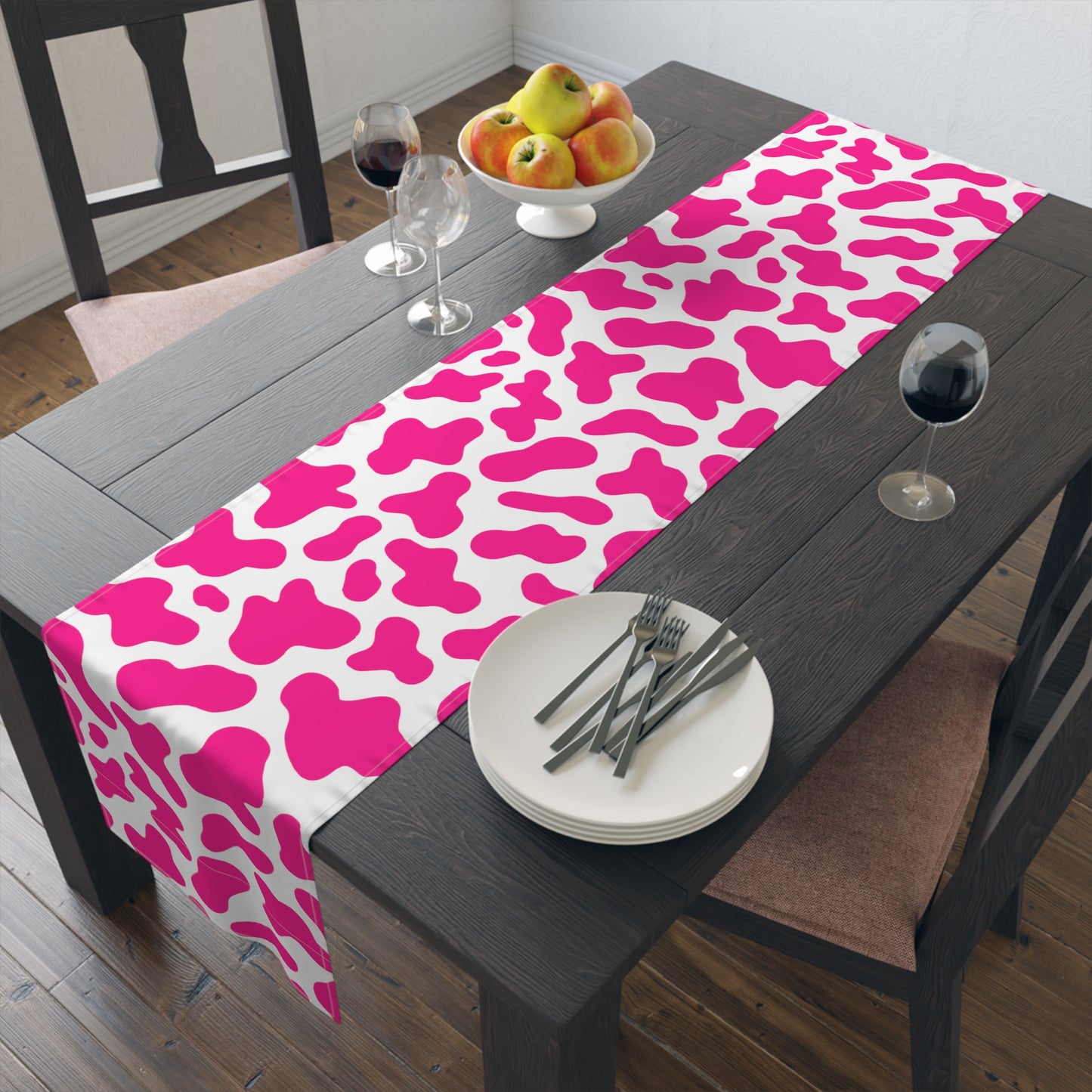 Cow Print Table Runner - Chic Farmhouse Style, Available in Cotton Twill or Polyester - Elevate Your Home Decor
