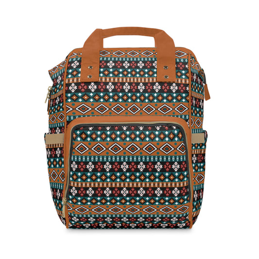 Boho-Chic Aztec Diaper Backpack - Multifunctional & Durable Nylon Changing Bag with Tribal Patterns, Spacious & Organized for Modern Parents