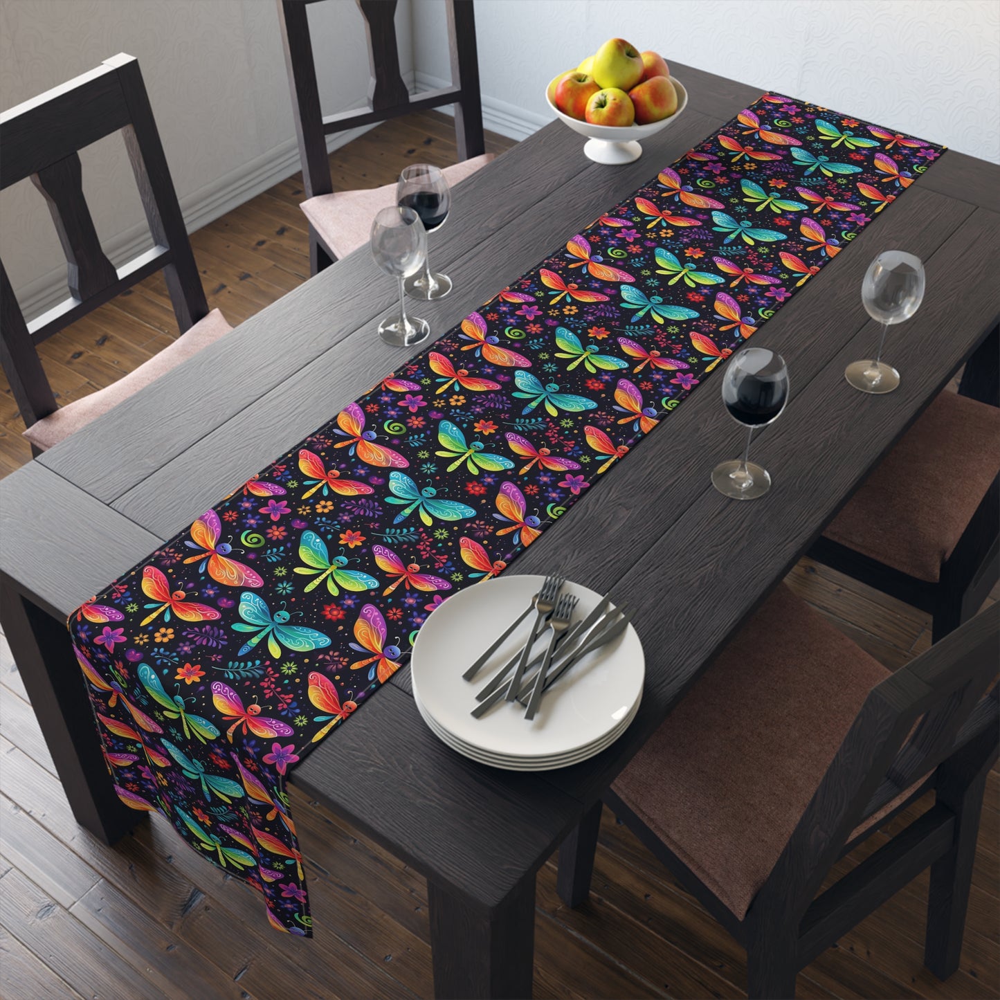 Dragonfly Print Table Runner - Elegant Whimsy, Cotton Twill or Polyester - Perfect for Nature-Inspired Home Decor