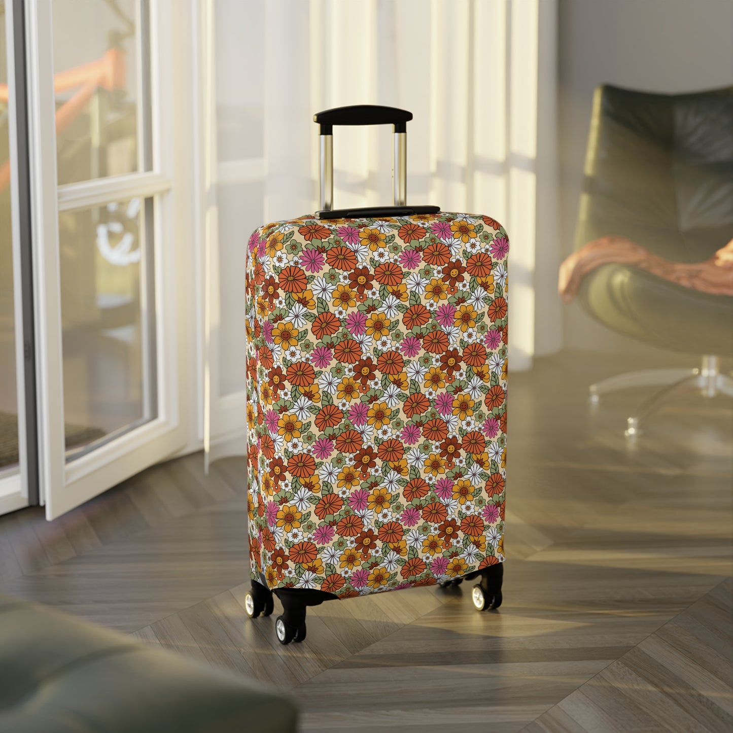 Retro Floral Luggage Cover - Floral Suitcase Cover